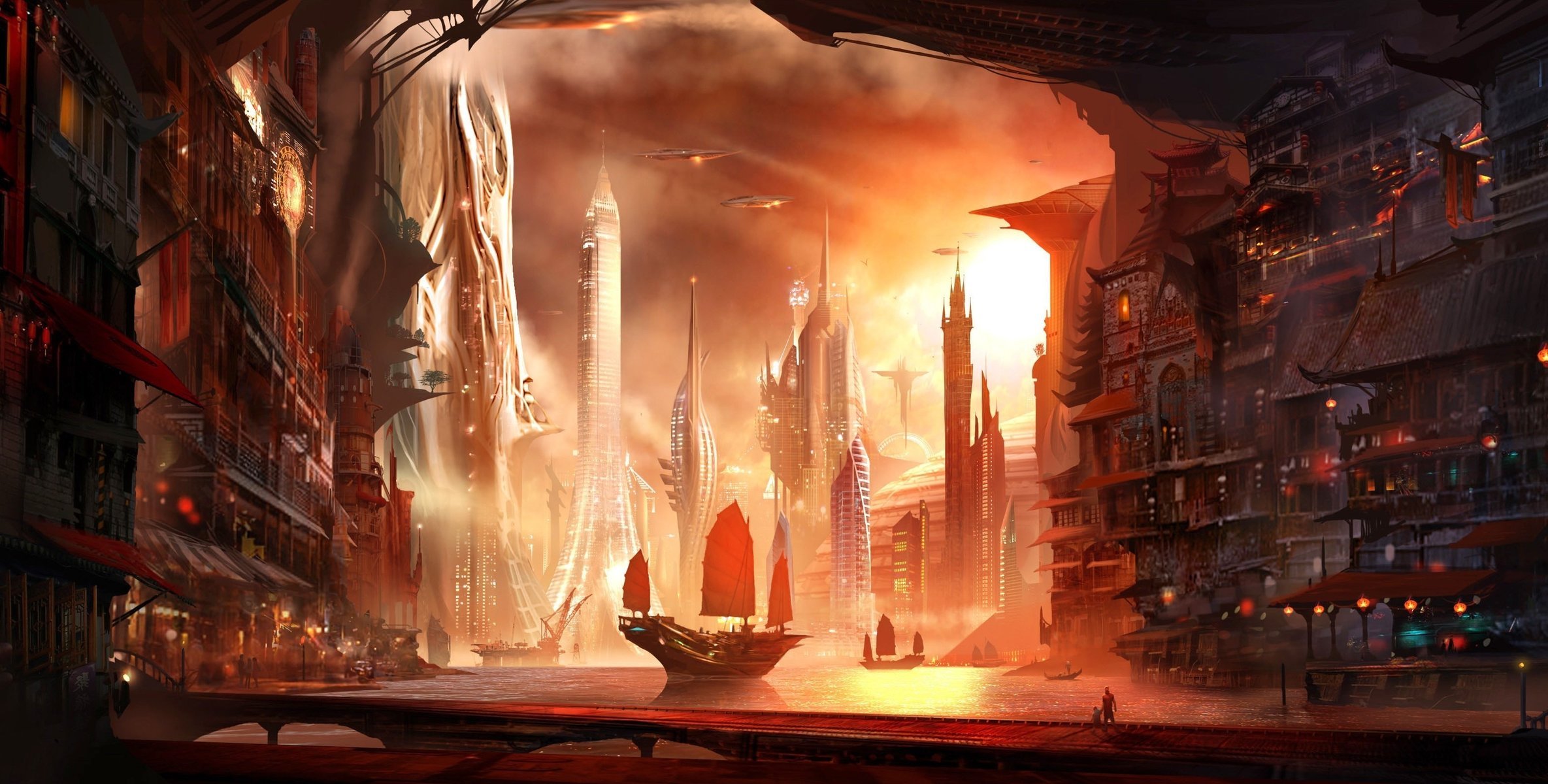 Incredibly beautiful sailboat on the background of the city