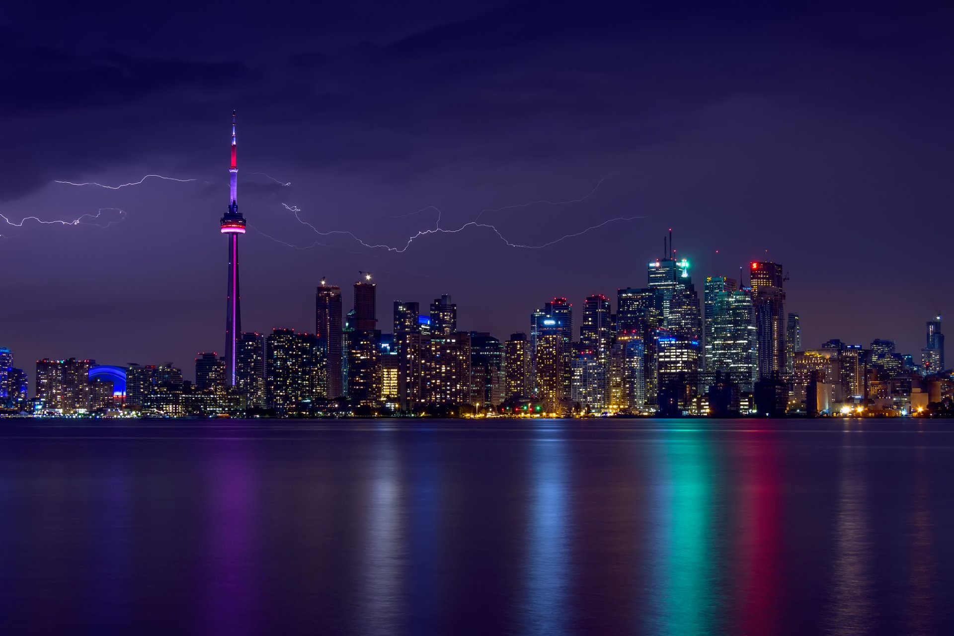 canada ontario toronto night lightning the storm sky house lights light