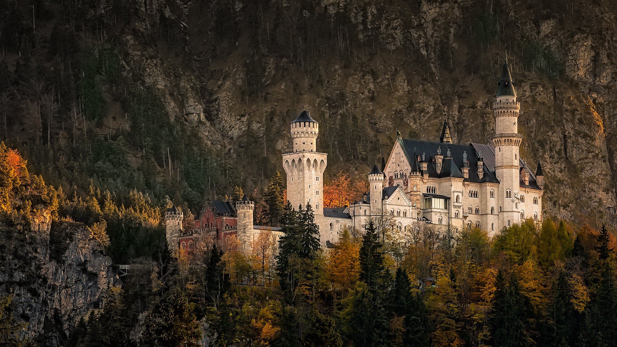 germany south-west of bavaria neuschwanstein castle rock forest autumn november