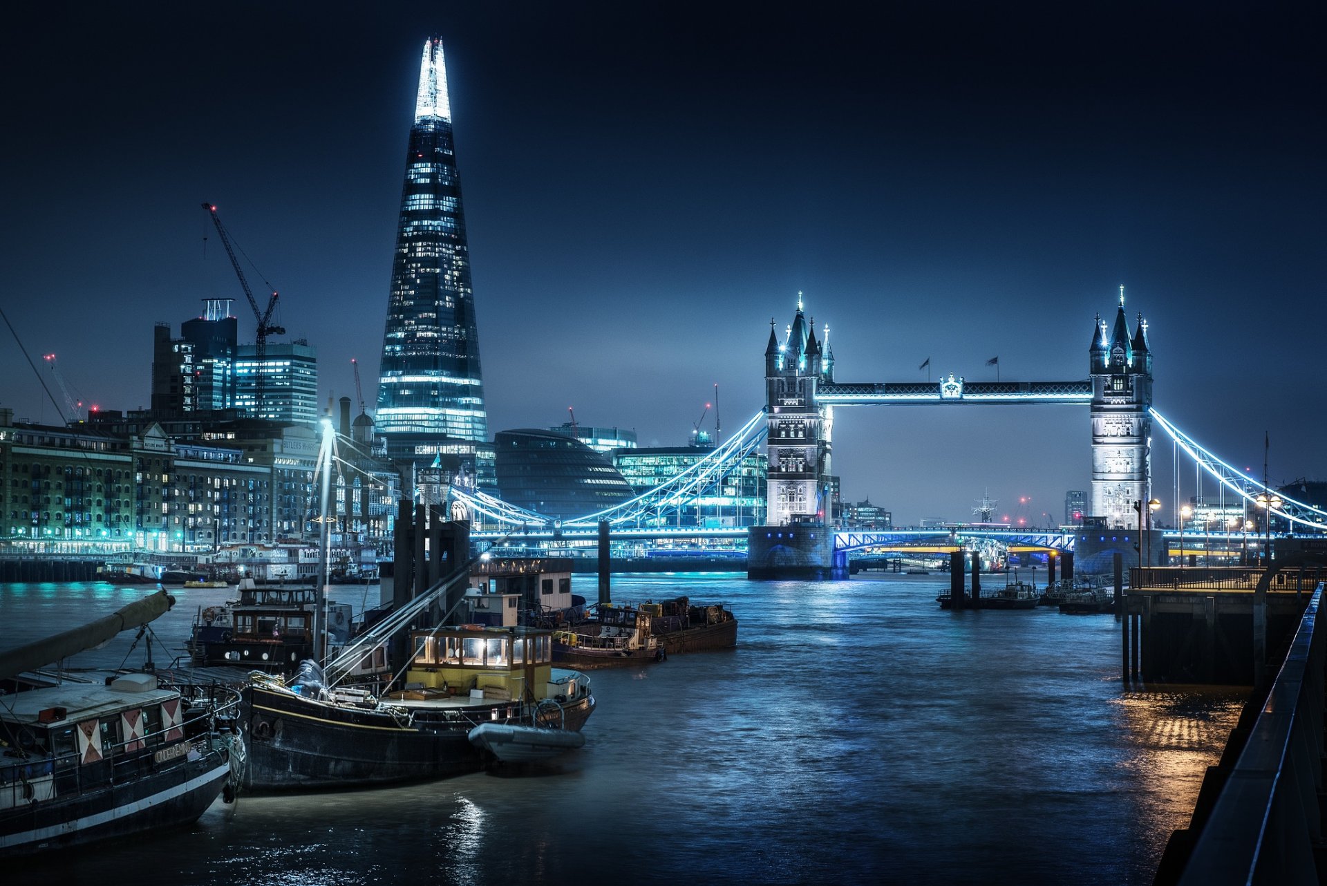 london city river shard thames tower bridge nigth