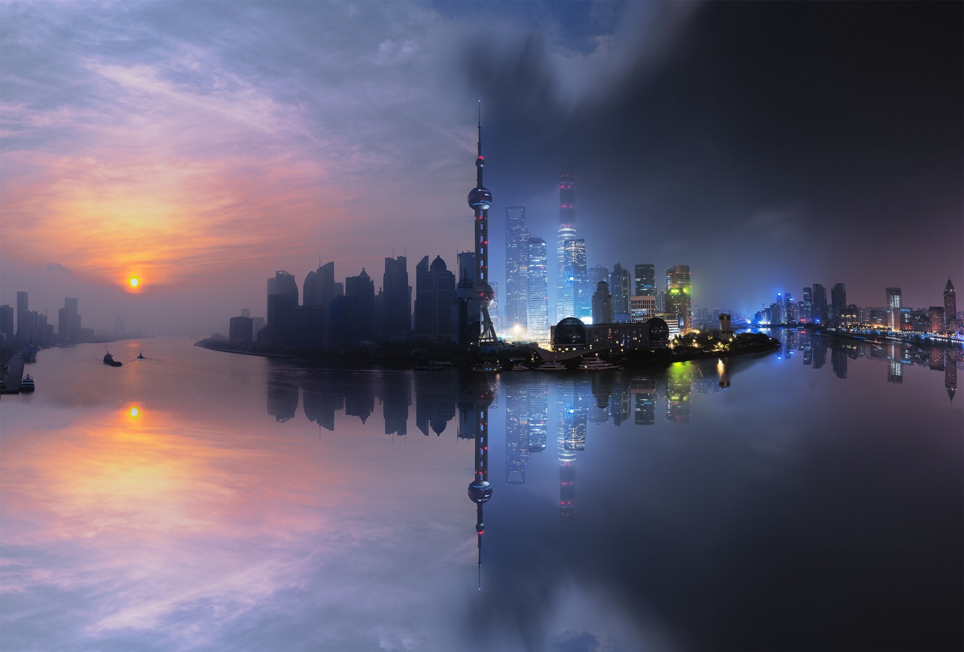 china cityscape shanghai architecture building city clouds lake light long exposure night reflection river sky street summer sun sunrise travel urban water