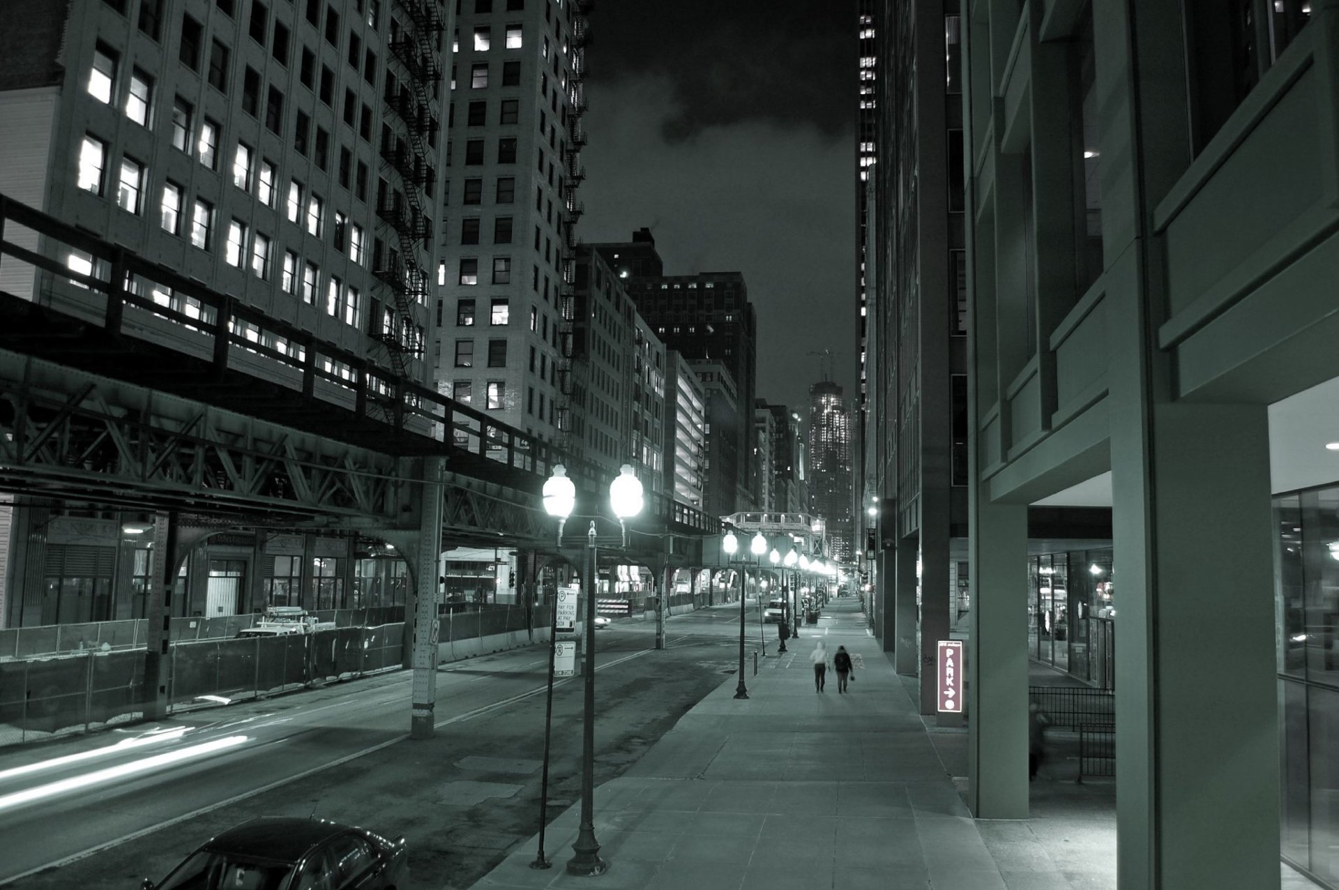 chicago skyscraper town night street lights