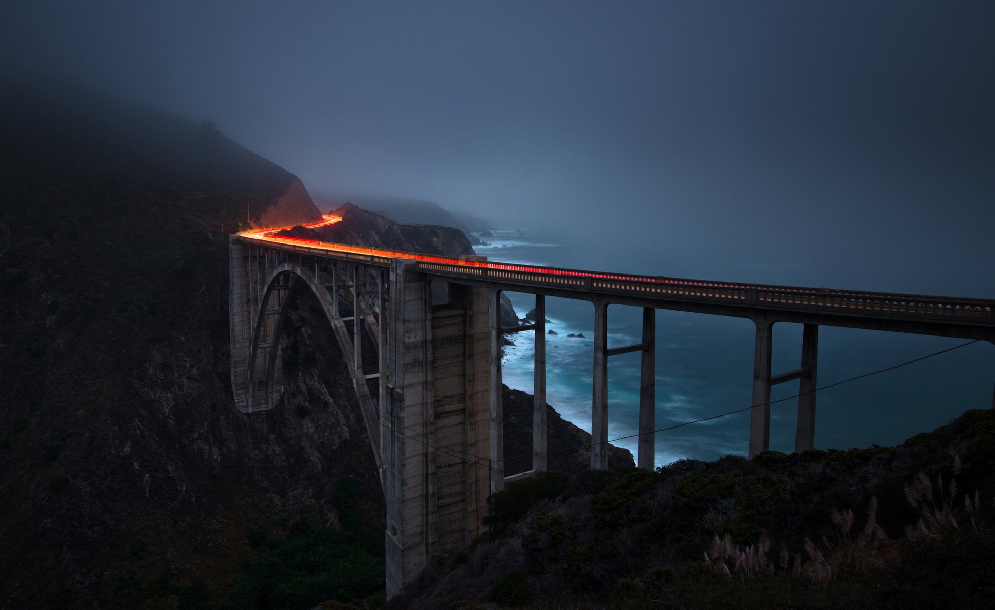 Evening bridge in the dark
