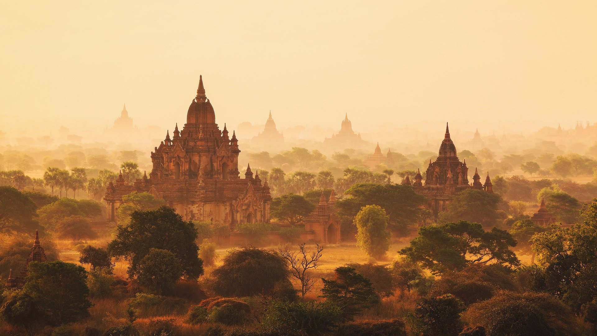 myanmar burma morning temple haze