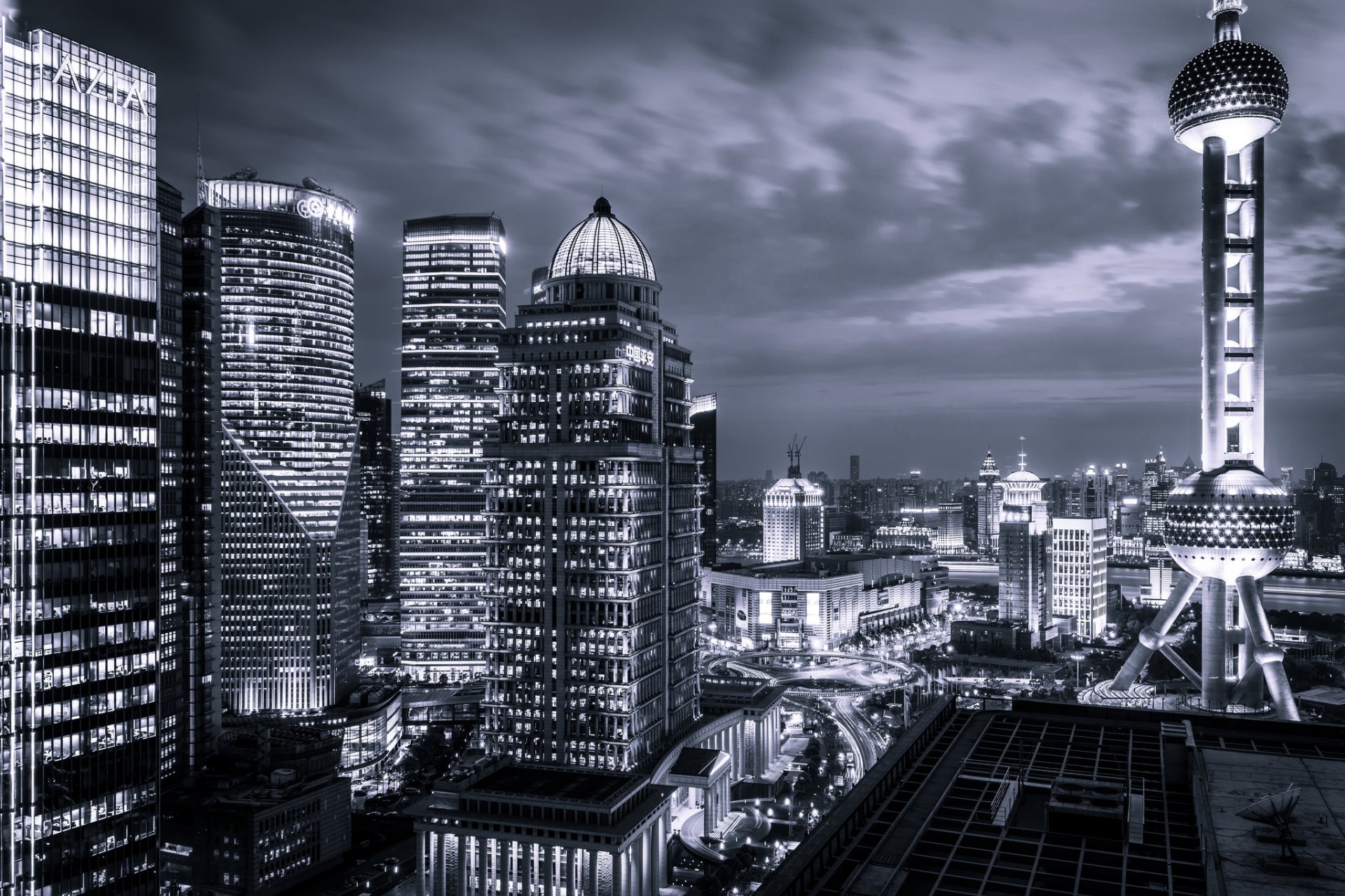 shanghai china asia buildings skyscraper lights town night h b