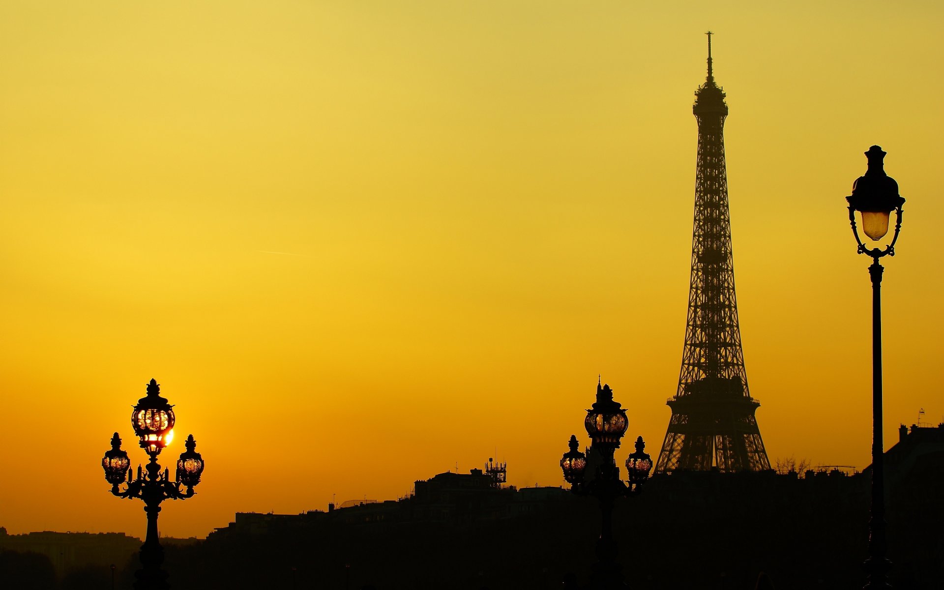 paris france tower lamps silhouette