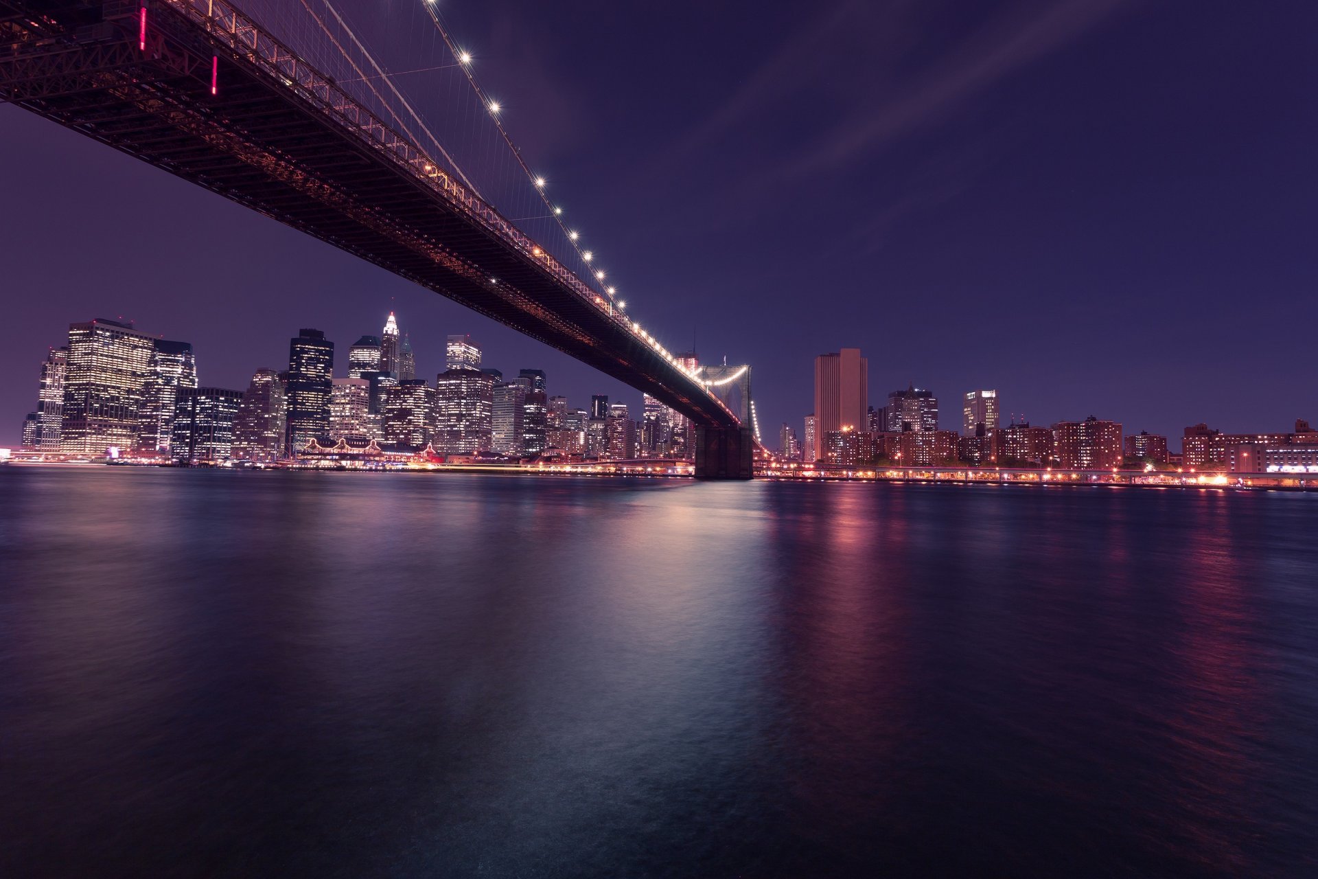 new york city usa manhattan brooklyn bridge town united states skyscraper east river night lights