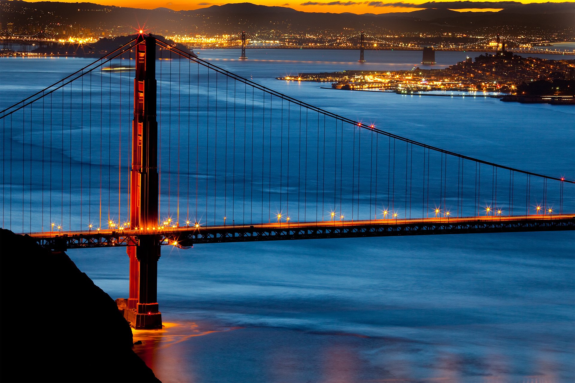 united states town san francisco bridge golden gate morning lights