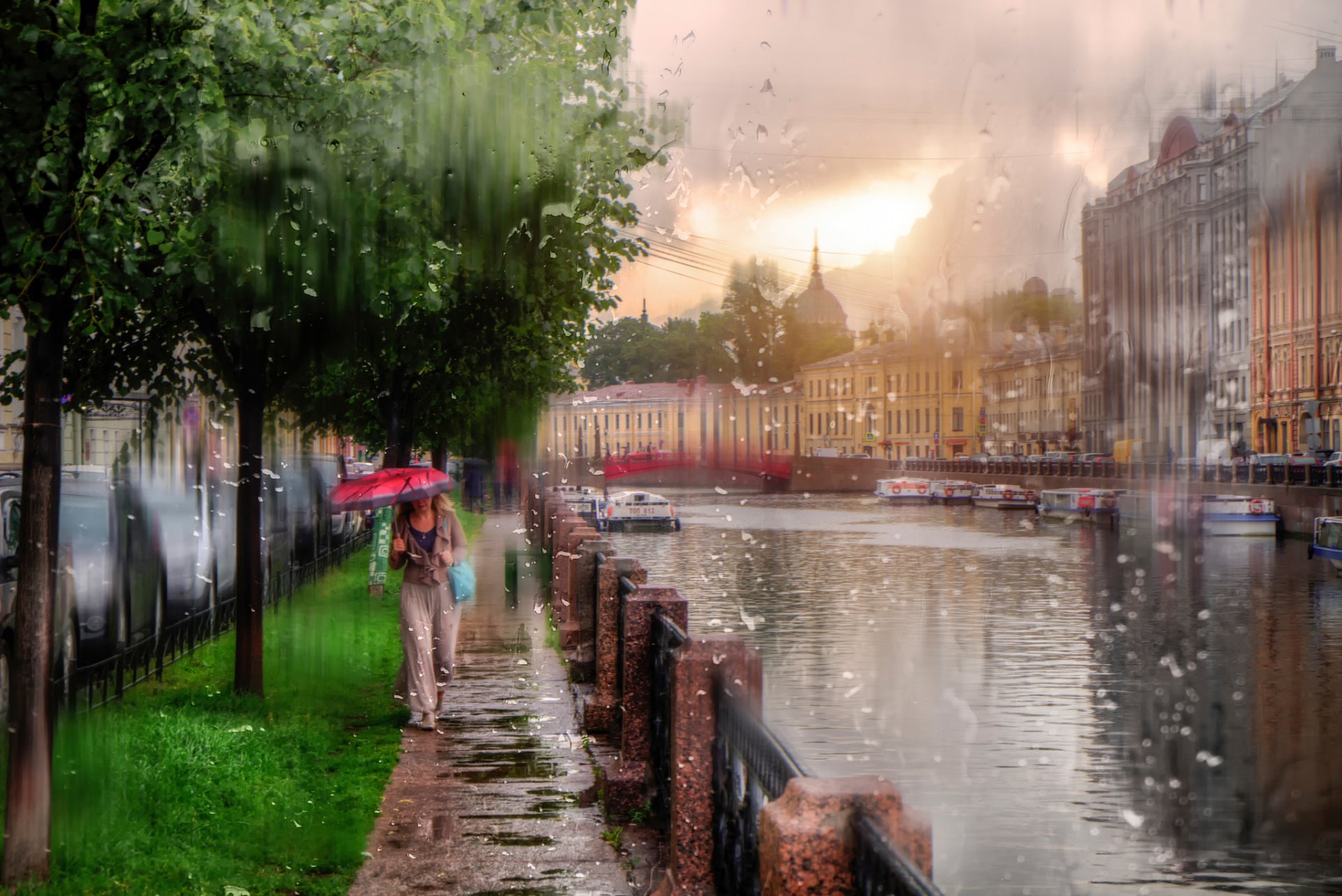 st. petersburg russia rain drops girl umbrella