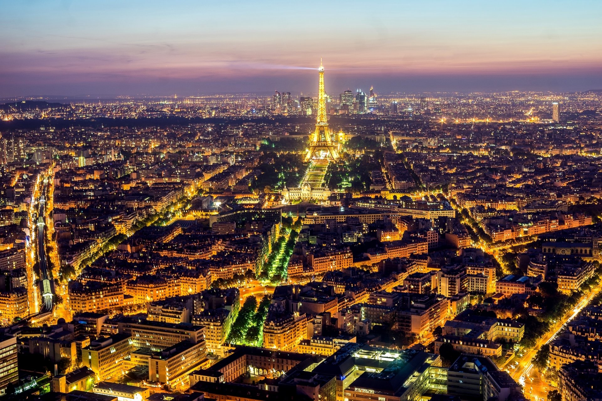 paris france town night lights light la tour eiffel eiffel tower panorama architecture house buildings road street