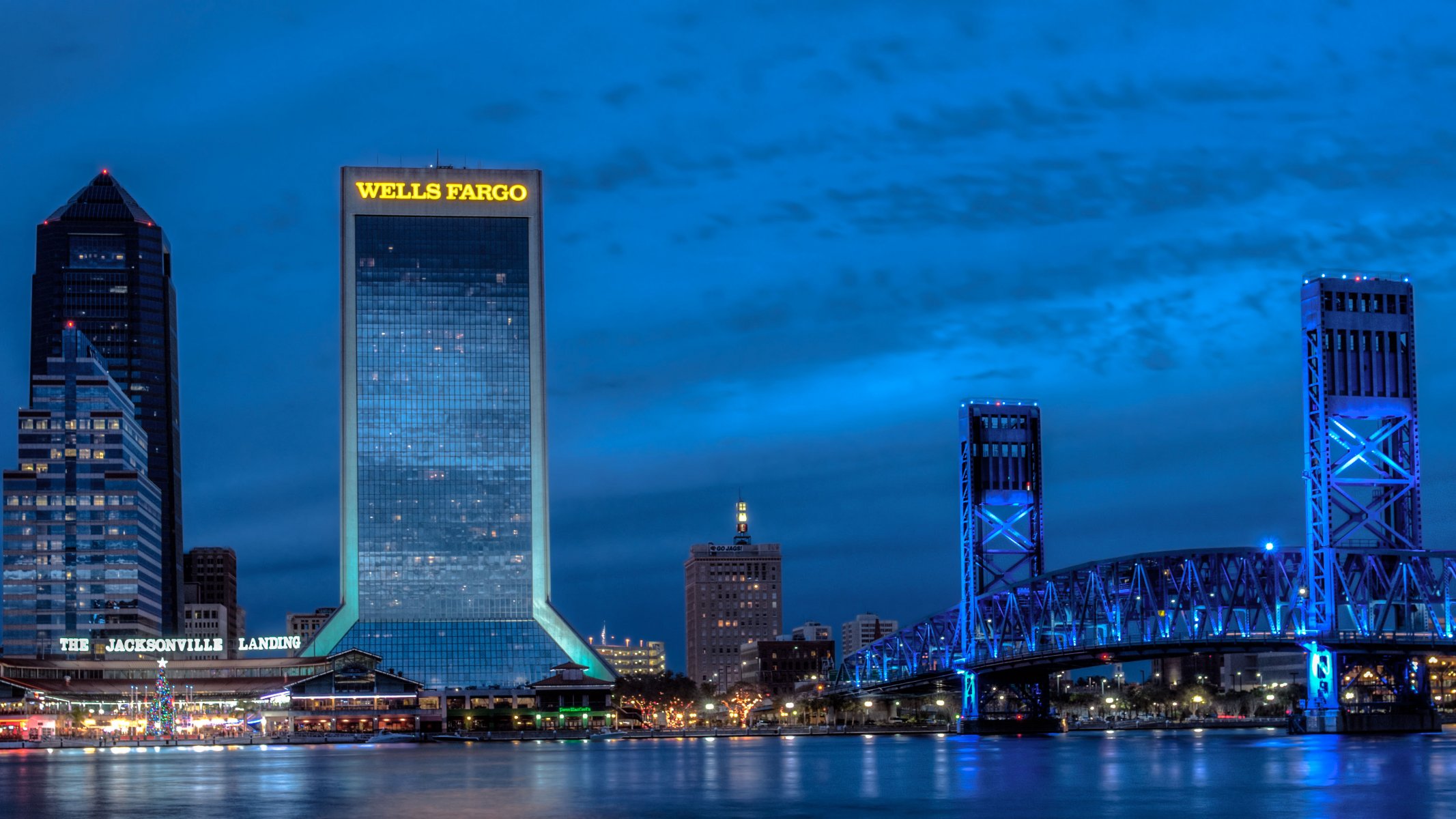 jacksonville florida usa sky skyline building skyscraper bridge river water bank united states