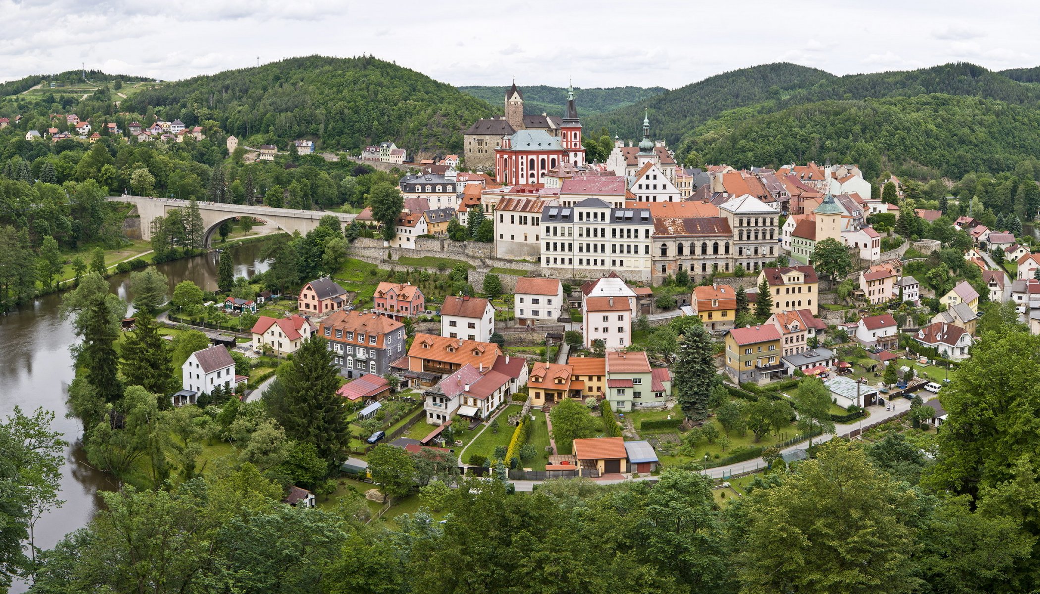 czech republic city carlovy vary czech republic karlovy vary river nature mountain tree forest house architecture .