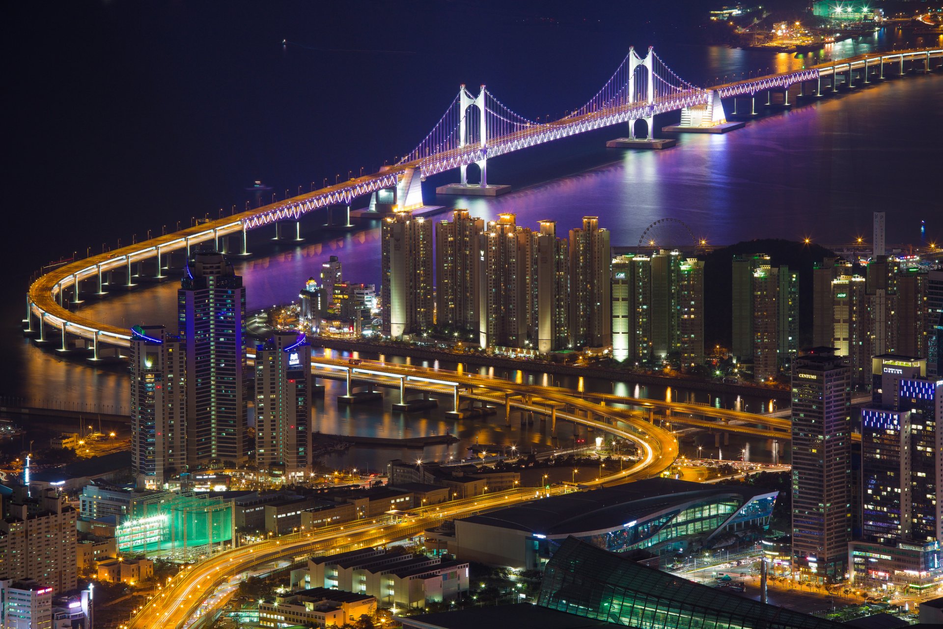 south korea town busan house buildings bridge kvanan strait lighting lights light night panorama views