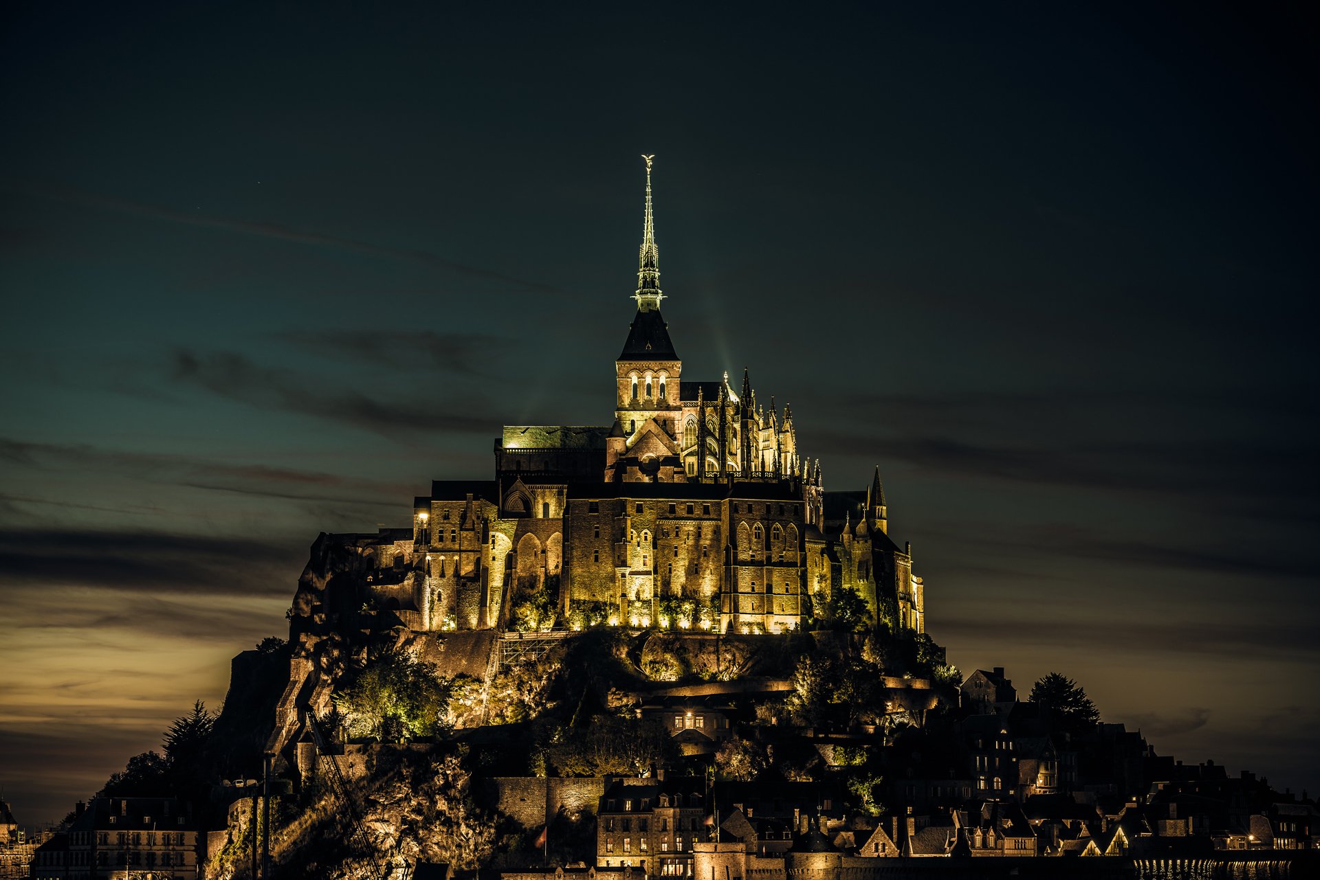 france normandy mont saint-michel island castle mont -saint-michel fortress night lamps light david w.photography
