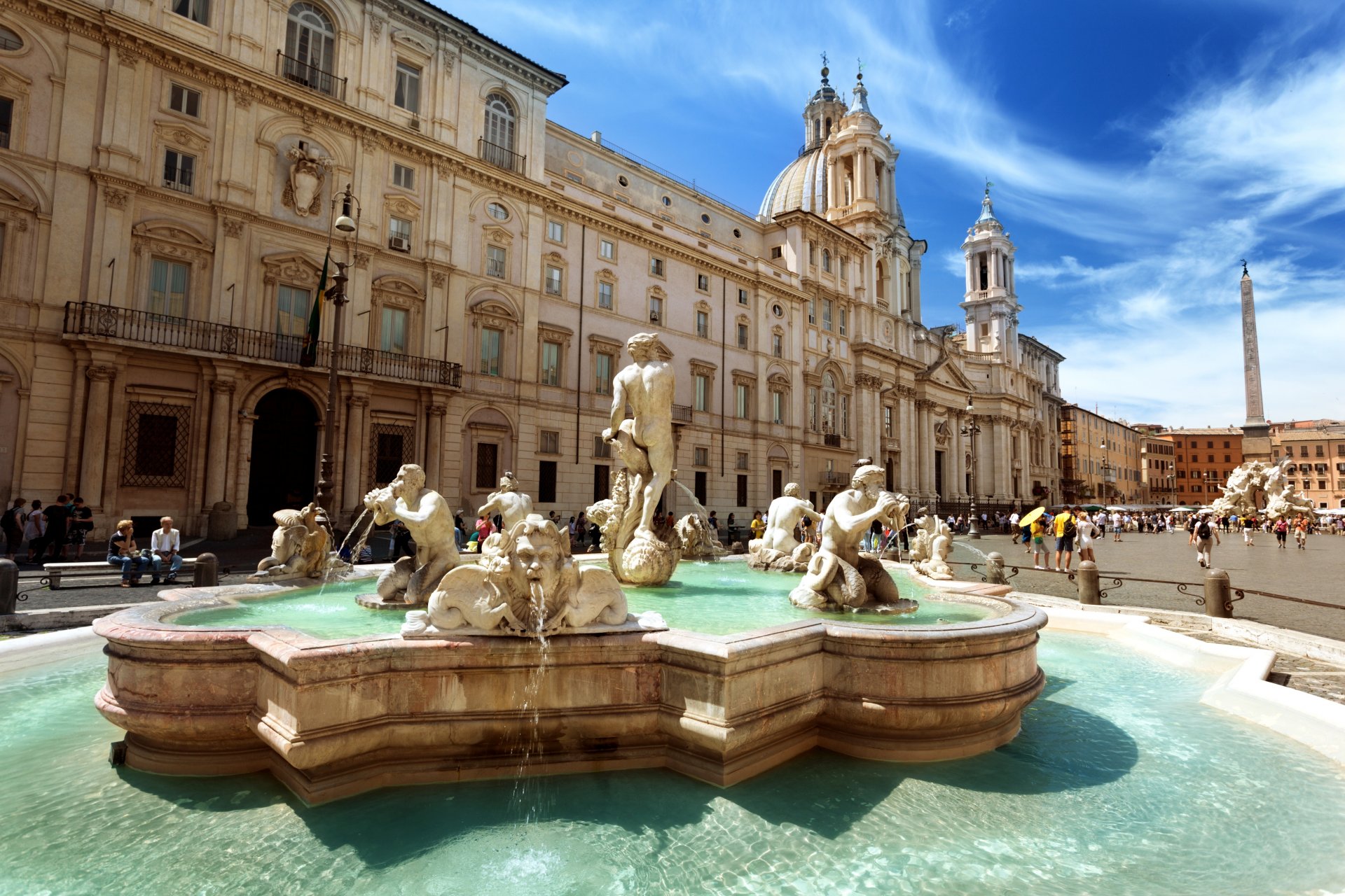 basilica sant’agnese in agone basilica sant- agnese -in - agony church piazza navona square fontana del moro fountain of the moor rome italy town architecture people