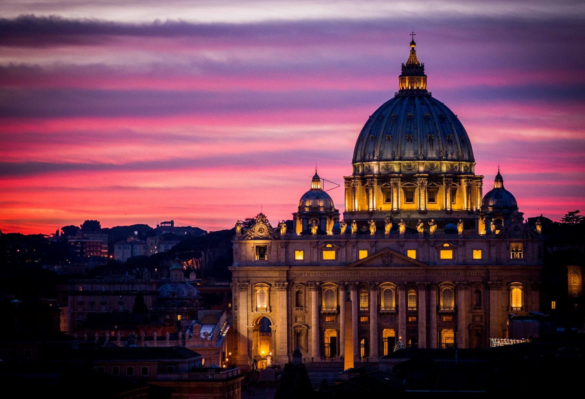 rome italy stato della città del vaticano vatican st. peter's basilica vatican city architecture town night sky sunset