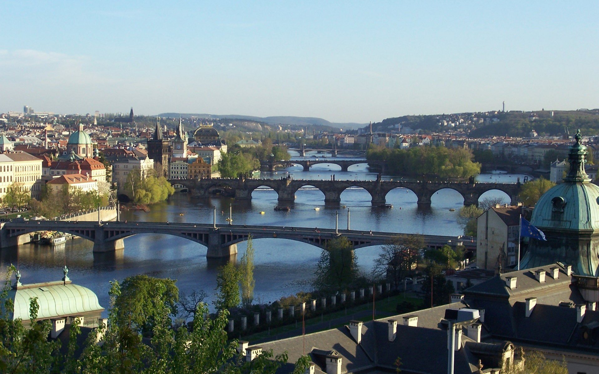 town czech republic prague praga nice panoramany views to bridges through river vltava .