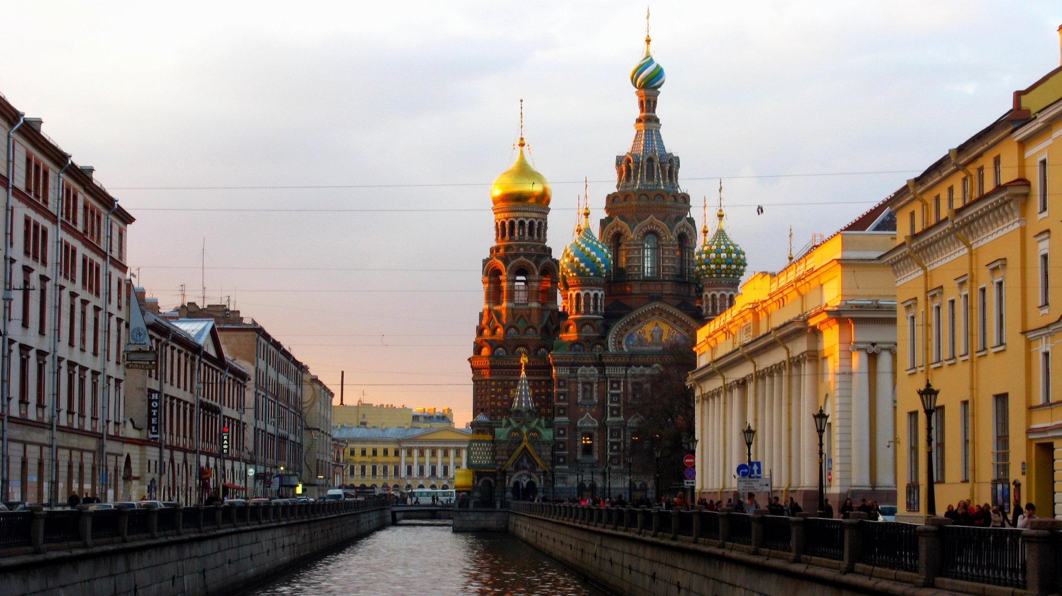 st. petersburg peter russia embankment boat river house buildings church of the savior on the blood