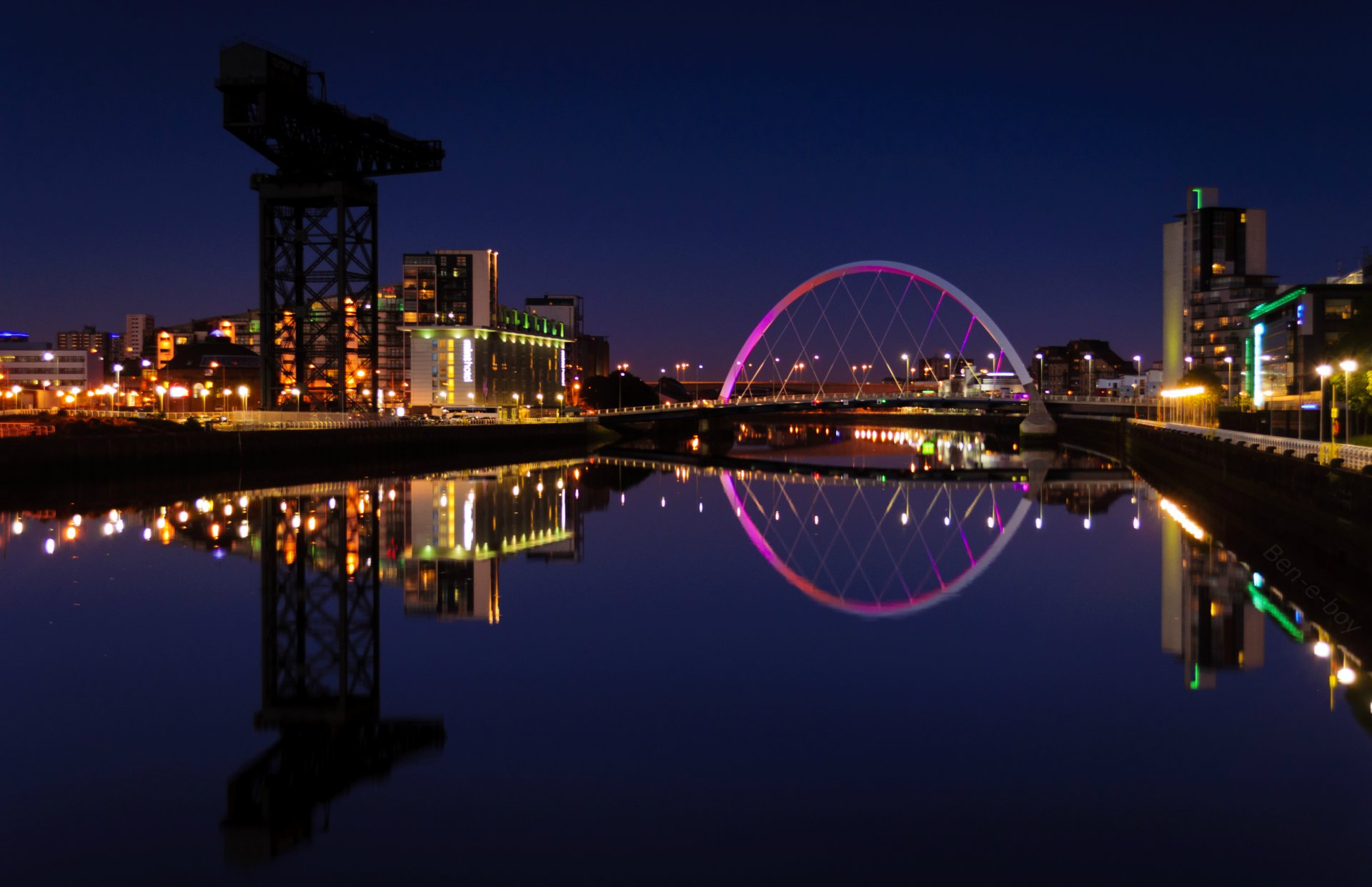 united kingdom scotland glasgow night university buildings light lights river reflection great britain