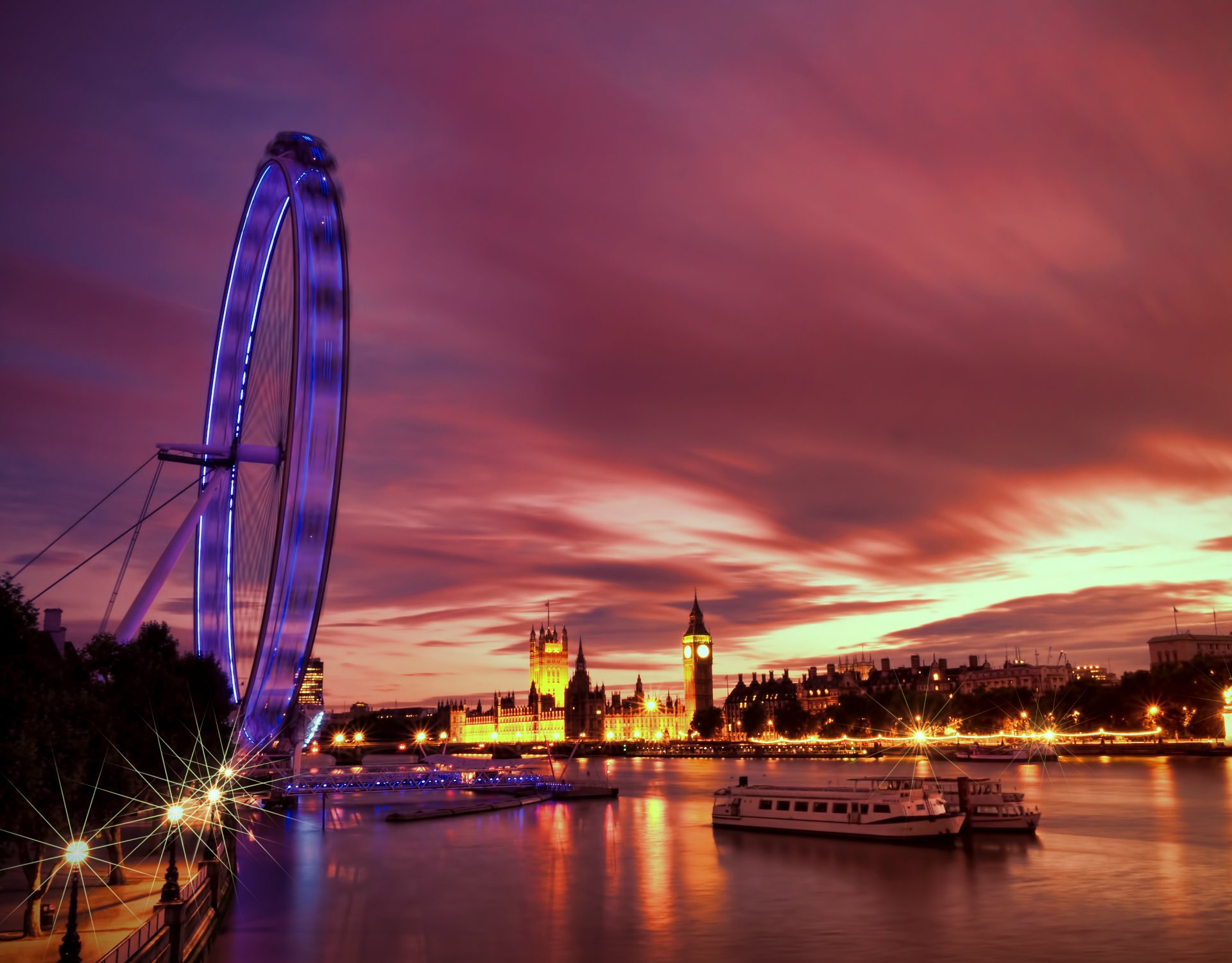 united kingdom england london capital ferris wheel night architecture lights light embankment river thames great britain london eye