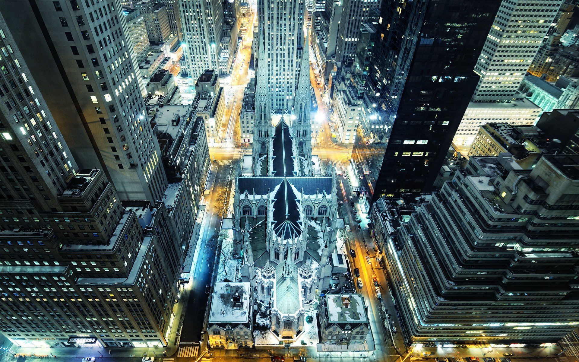 st. patrick\'s cathedral night new york city nyc madison avenue rockefeller center manhattan new york lights