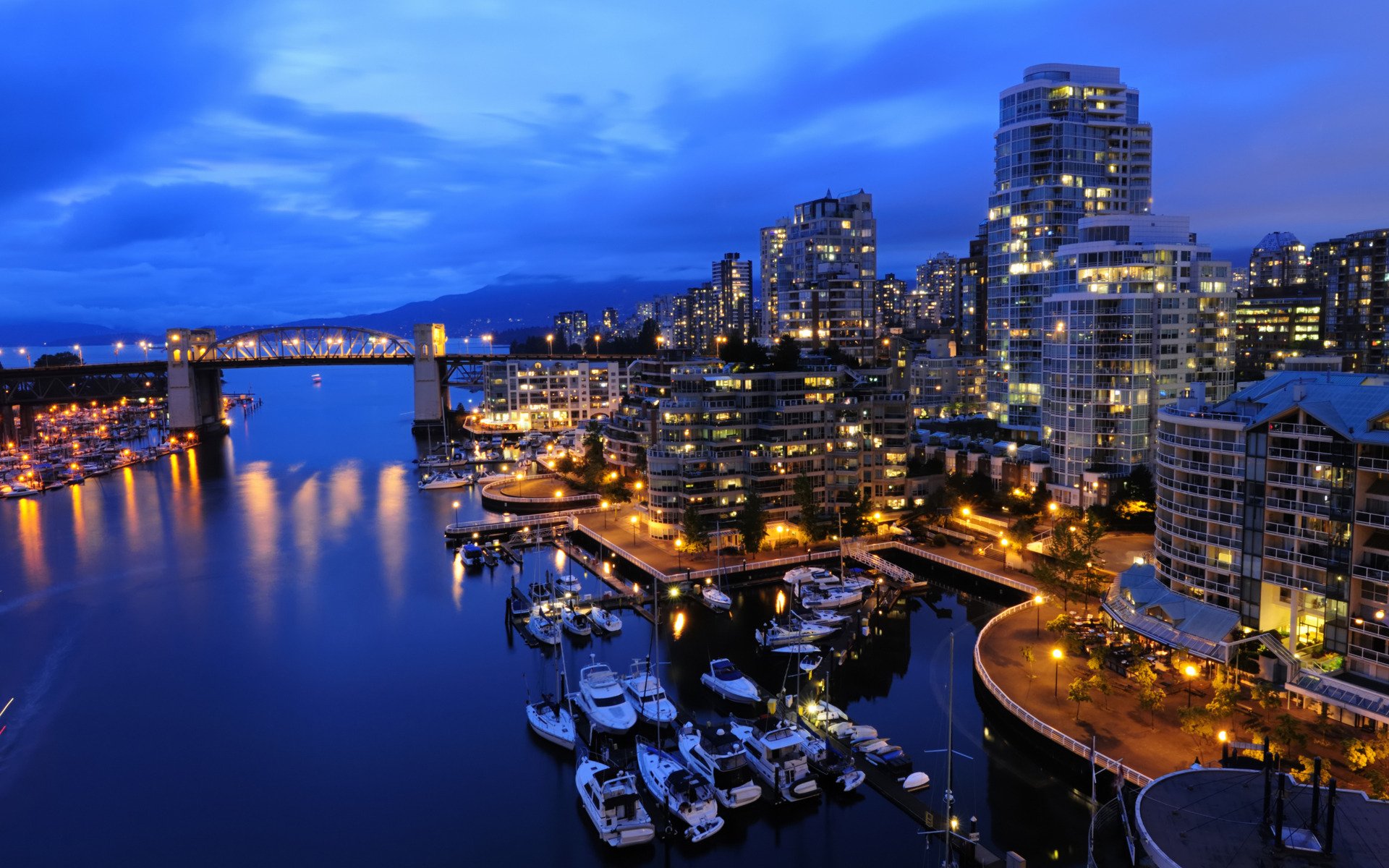 cities views night sea ocean canada north vancouver ships boat of the boat house lights life residents