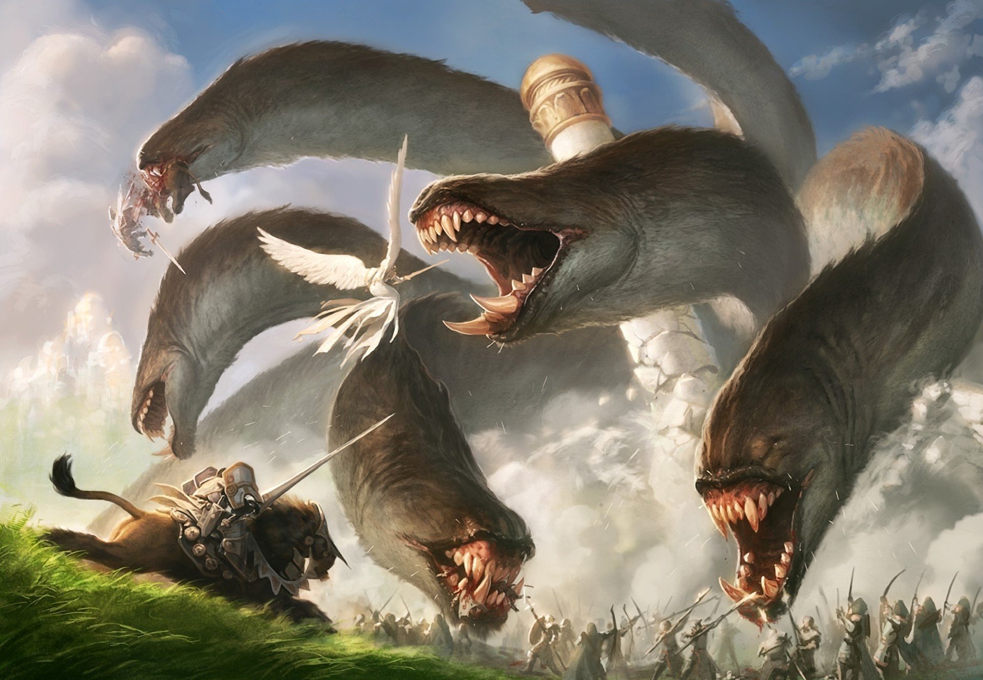 Monster attack on the tower and knights