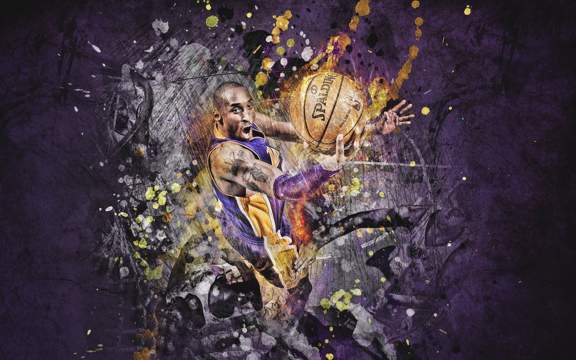 kobe bryant lakers player basketball picture ball spalding purple