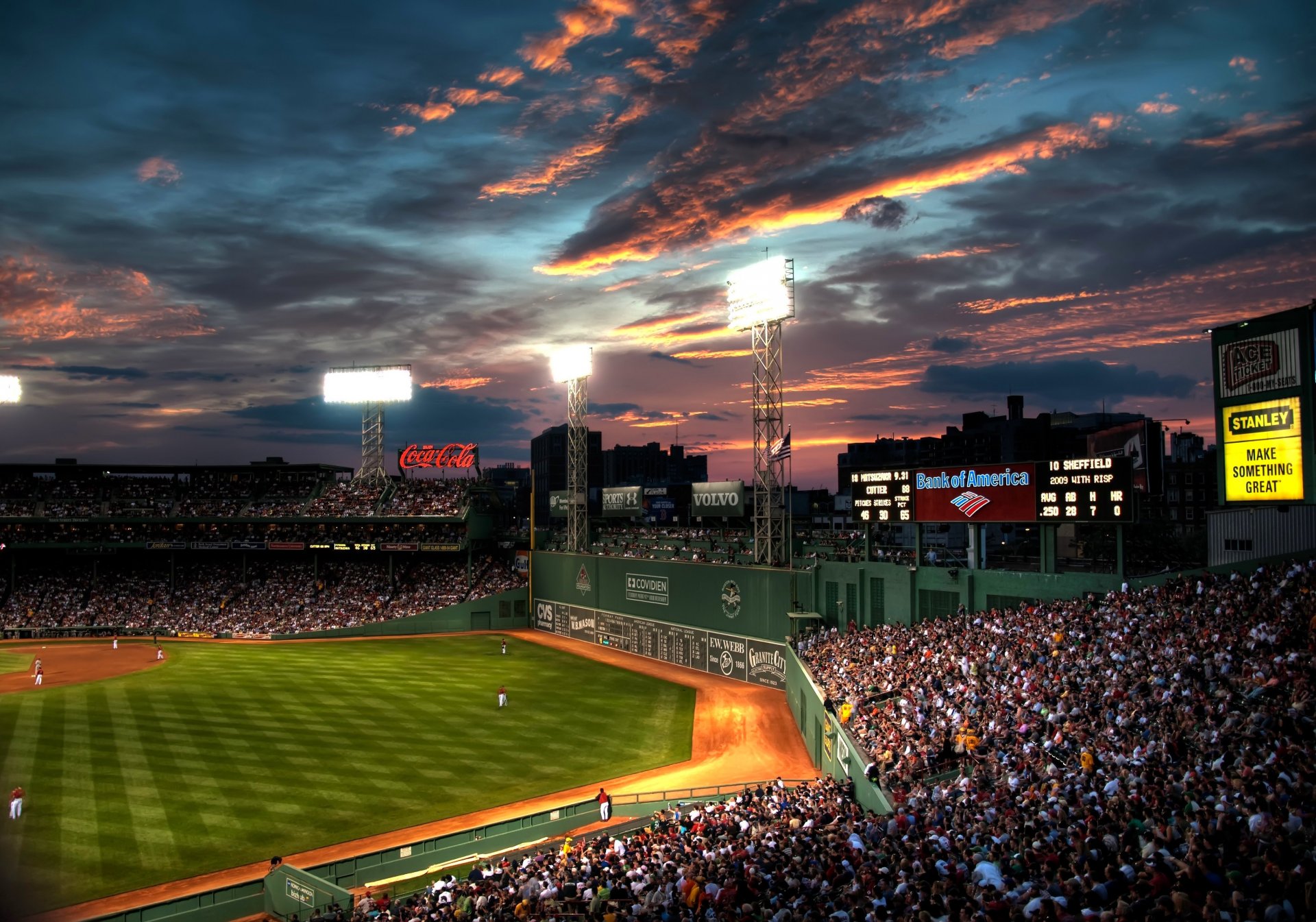 fenway park boston beysball baseball people clouds