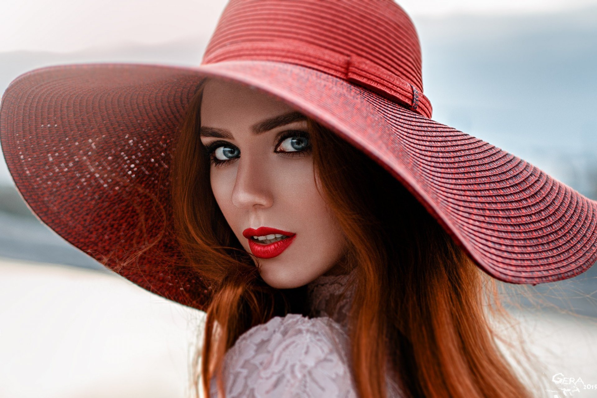 girl nadezhda neyasova portrait red beauty view george chernyad'ev fashion lady face bokeh graz make-up lipstick clothing