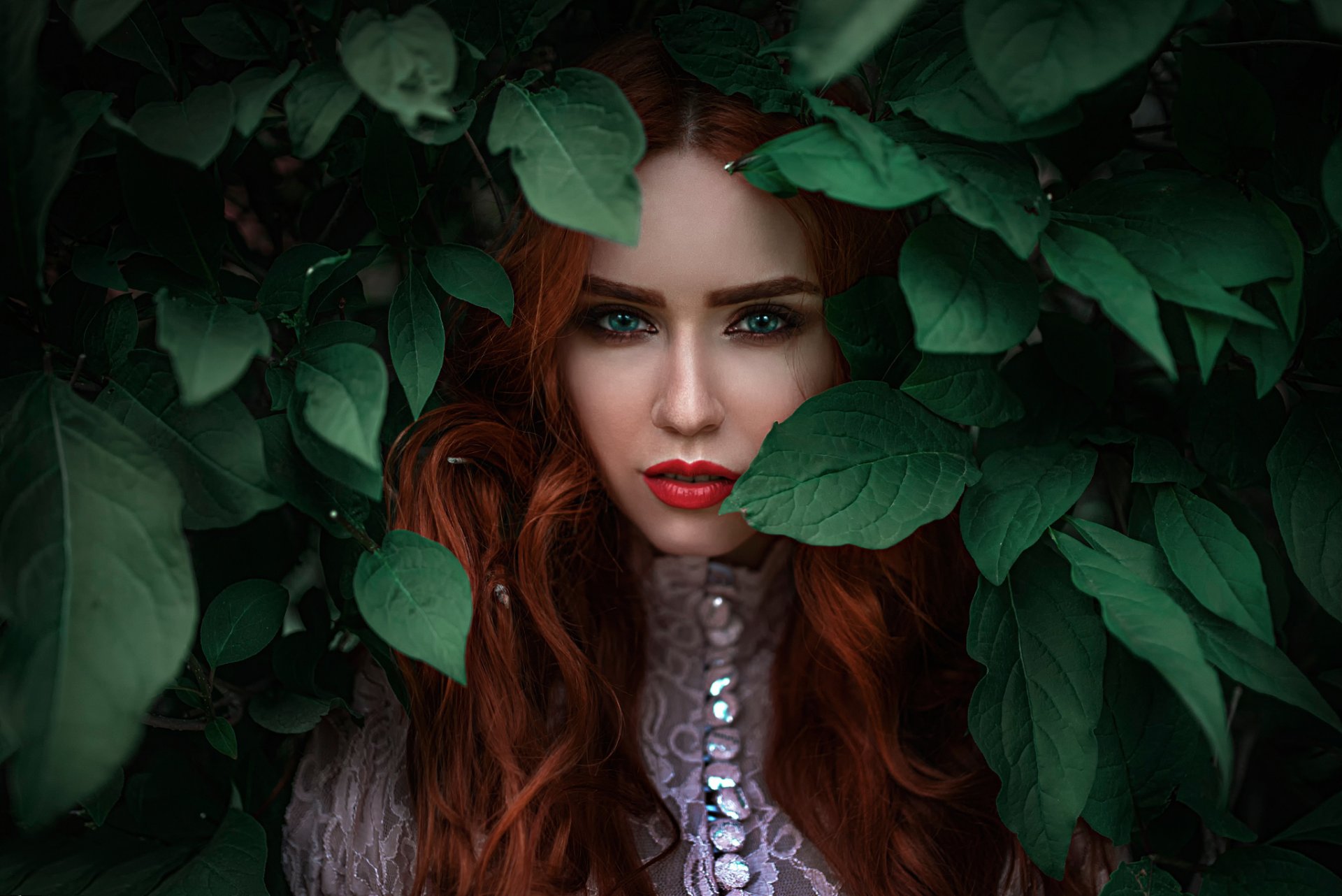 nadia nadezhda neyasova red hair make-up background bokeh george chernyad'ev