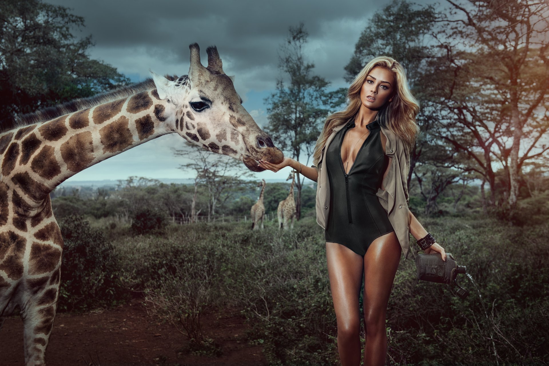 miss tuning 2015 veronika klimovits veronica klimovits girl babe model sexy blonde breasts feet giraffe tree background