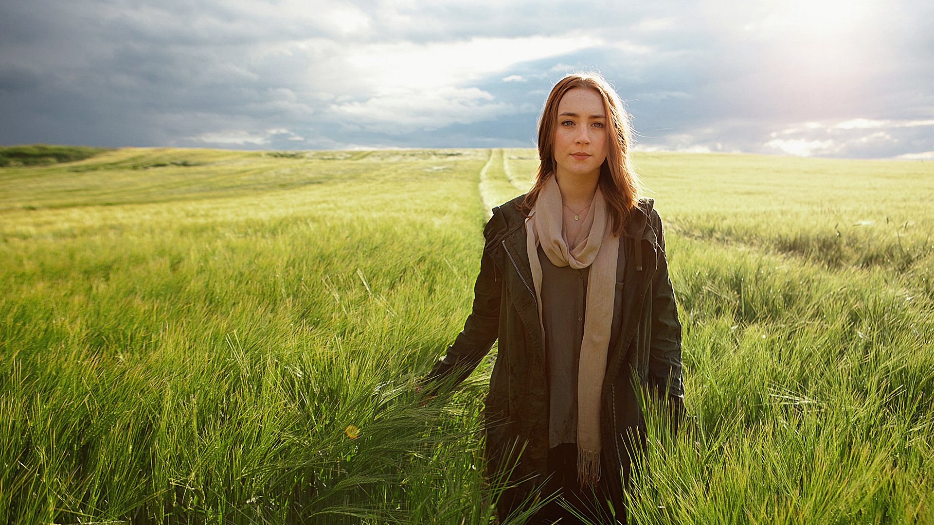 saoirse ronan girl actress blonde sky the field grass ireland