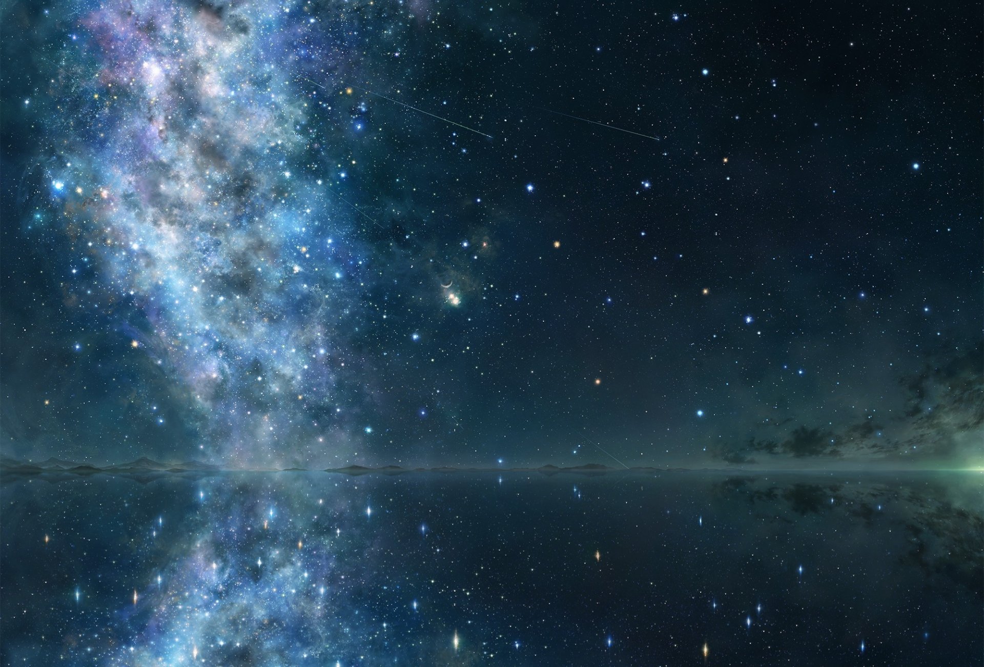 art tsujiki lake surface of night star galaxy reflection
