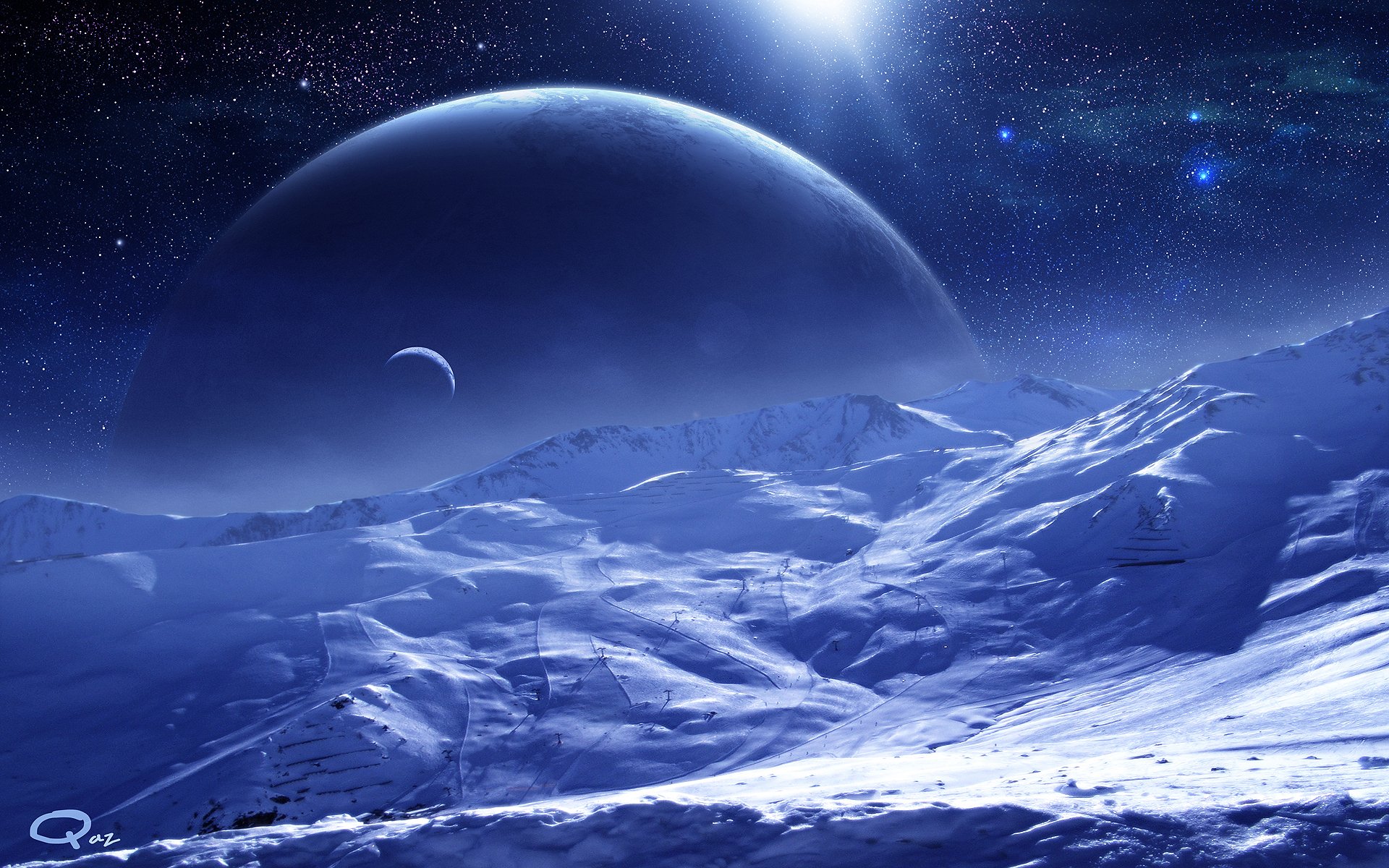 art qauz space world satellite star surface snow