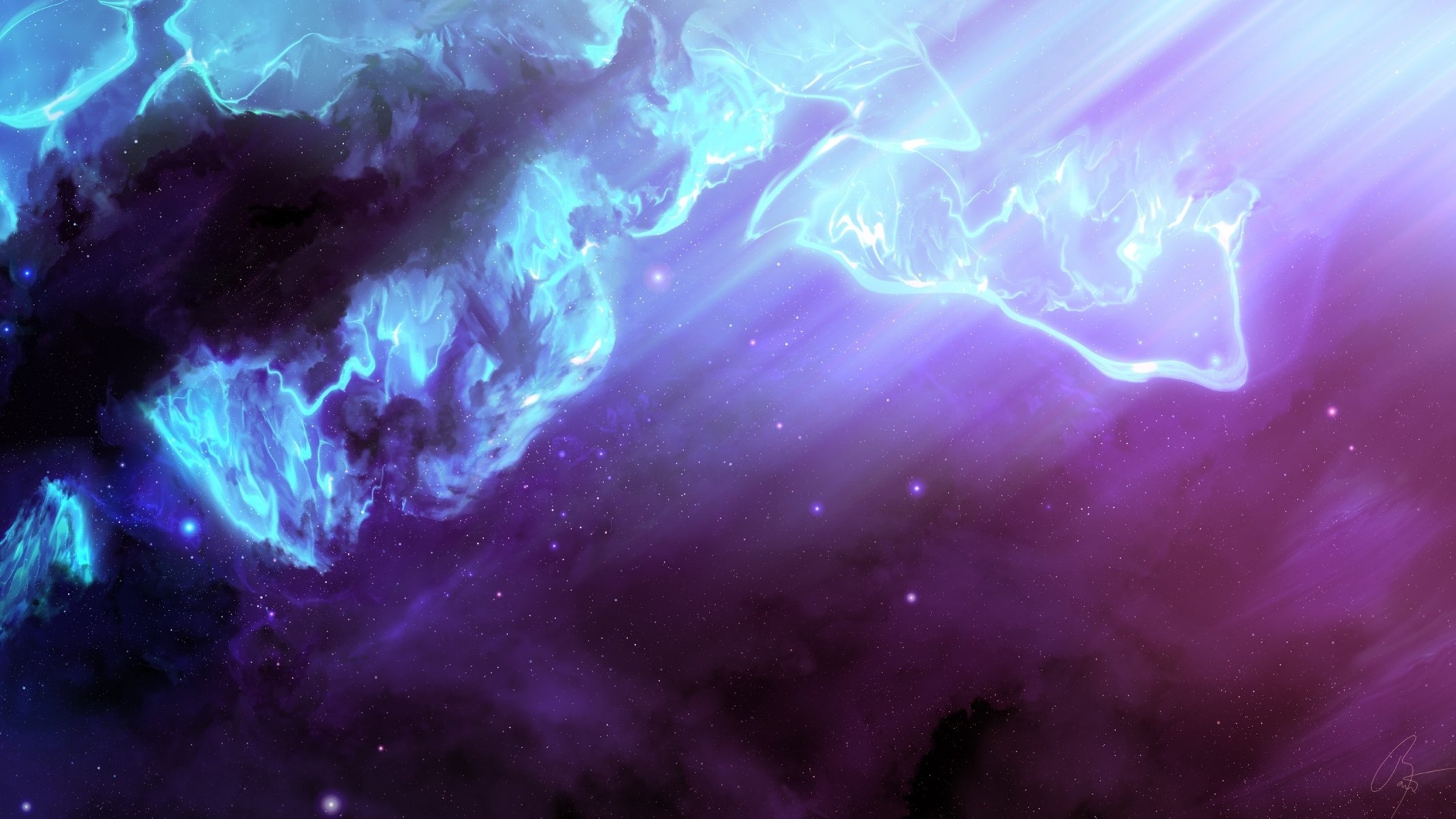 space stars nebula universe rays colorful blue purple pink background