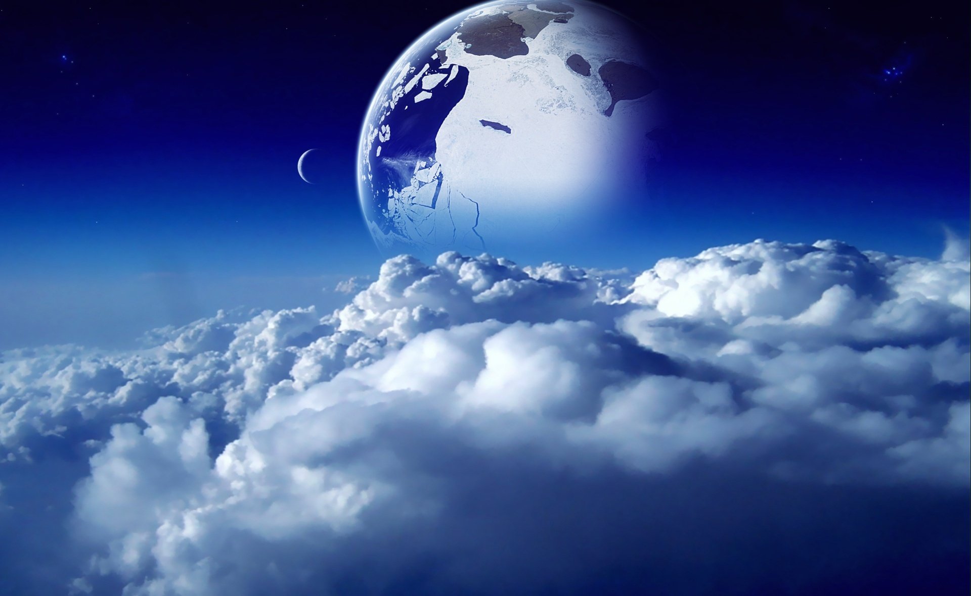 space sky clouds moon planet blue