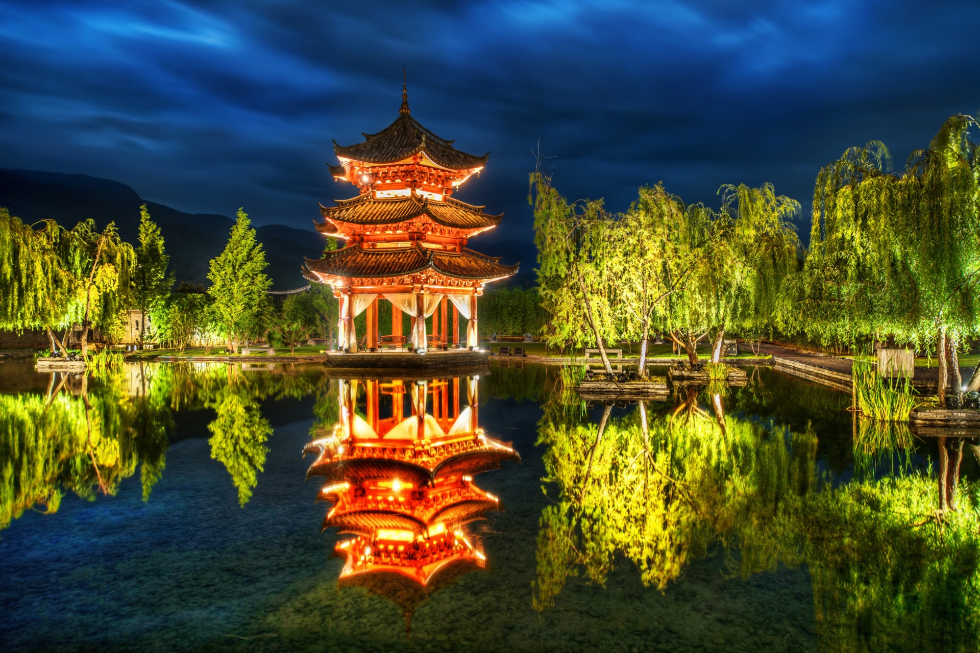 china reflection tree park weather pond