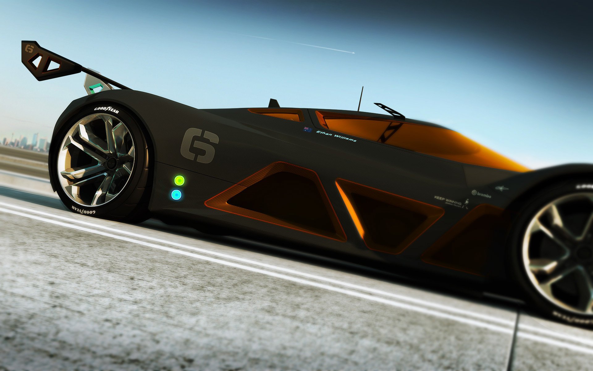 Supercar on asphalt against the sky