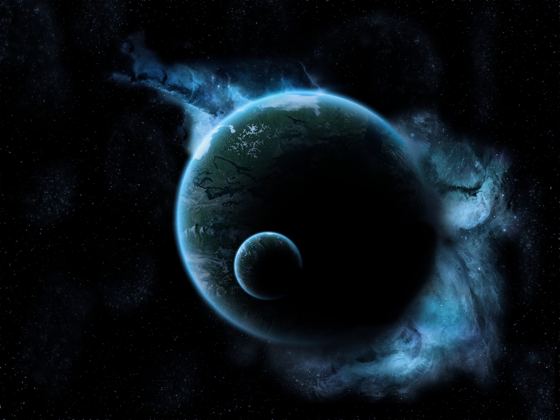 space planet land moon light glow black dark star