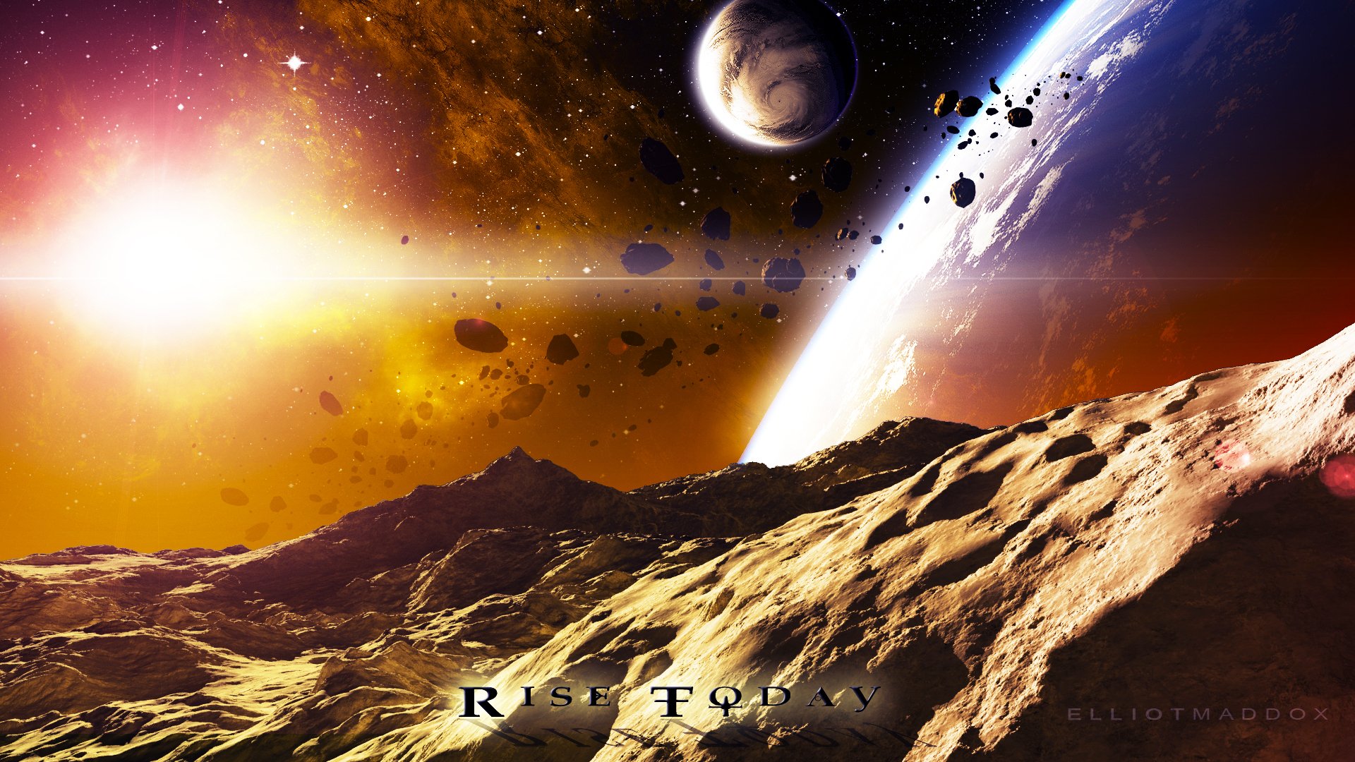 world satellites asteroids star light