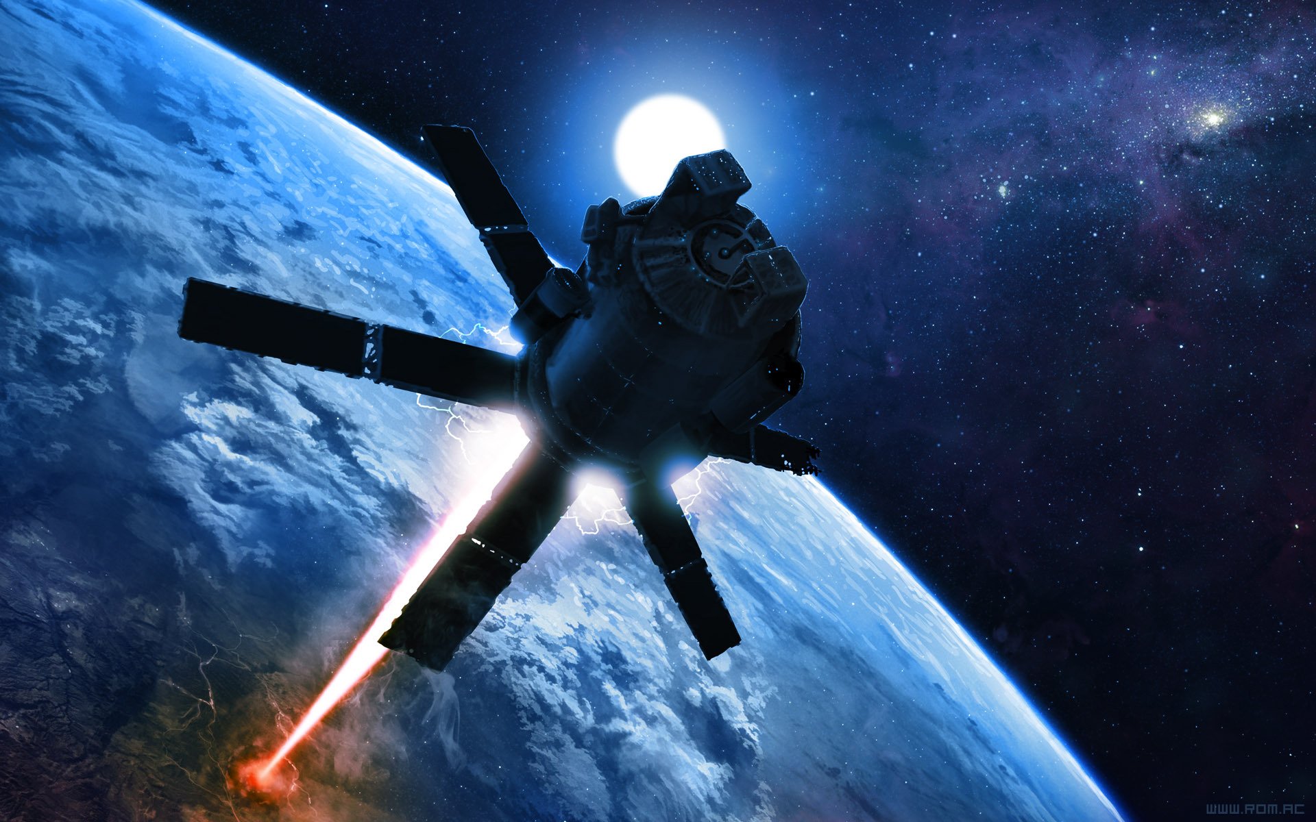 art alexiuss space planet land orbit light laser satellite