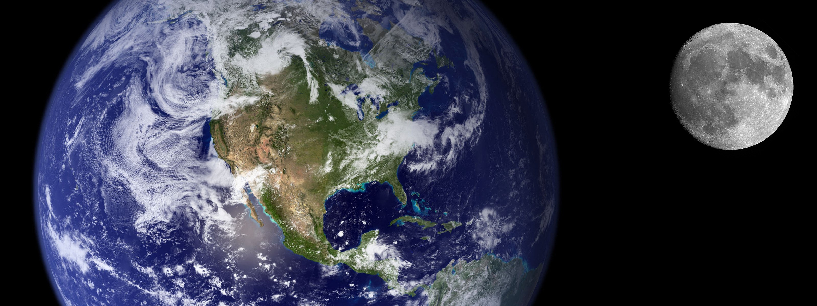 space world planet moon atmosphere heaven 3200x1200 dual multi