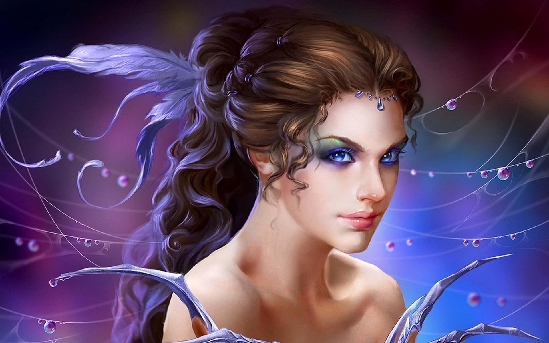 uildrim art falls girl hair magic feathers decoration fantasy sorceress web roses