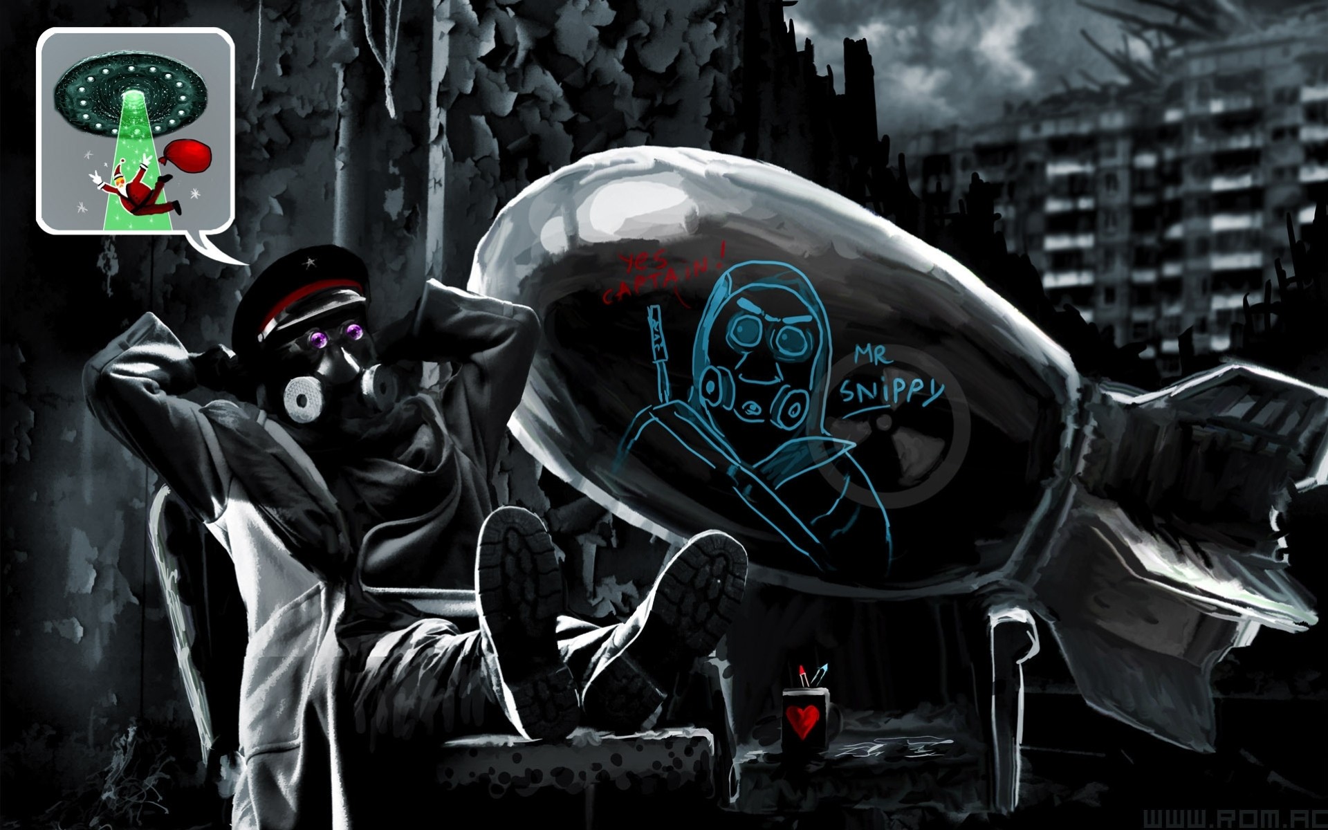 mug sci-fi mask bomb ufo santa claus art captain romance of the apocalypse painting alexiuss