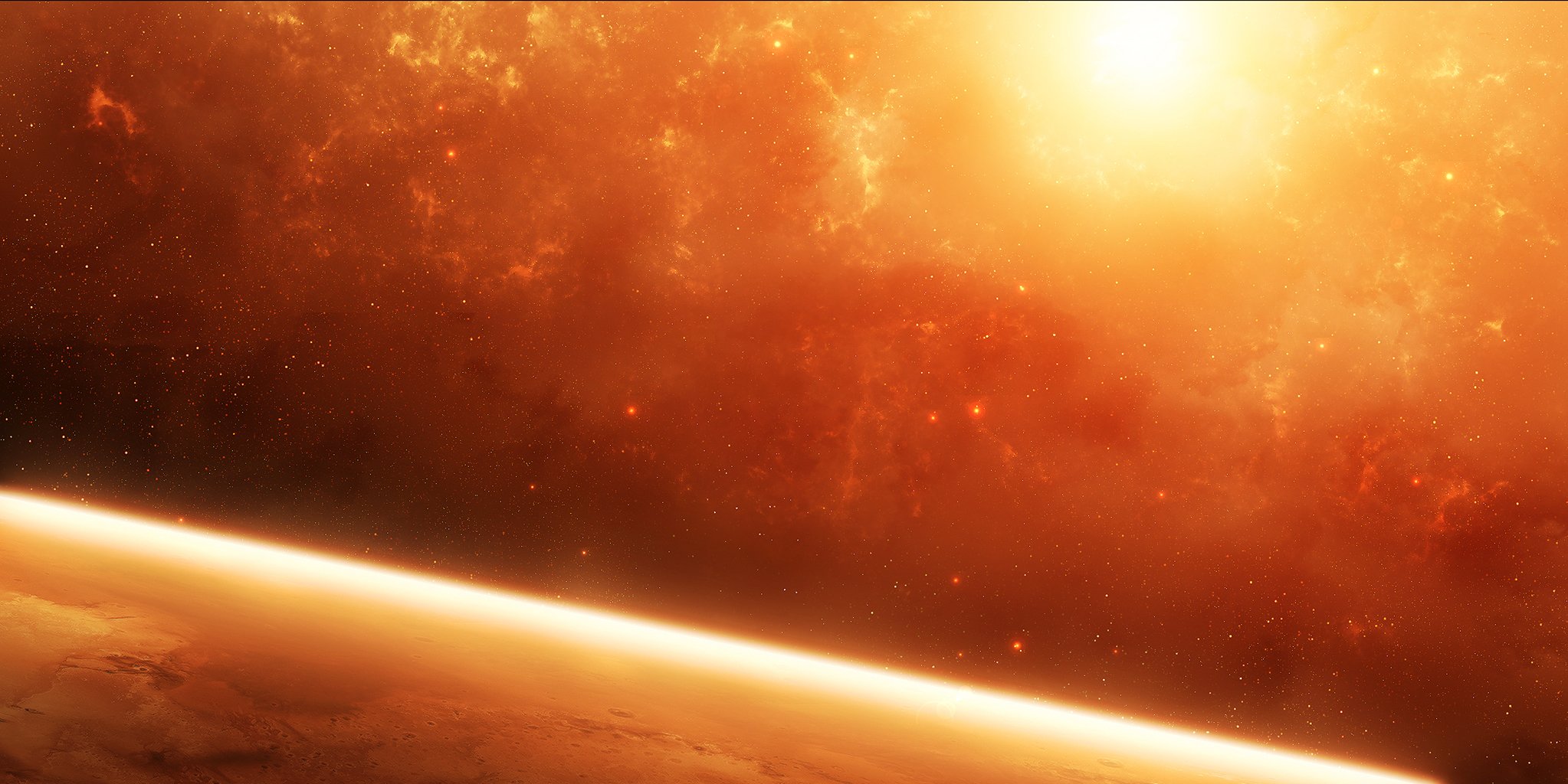 space red planet atmosphere star nebula sun