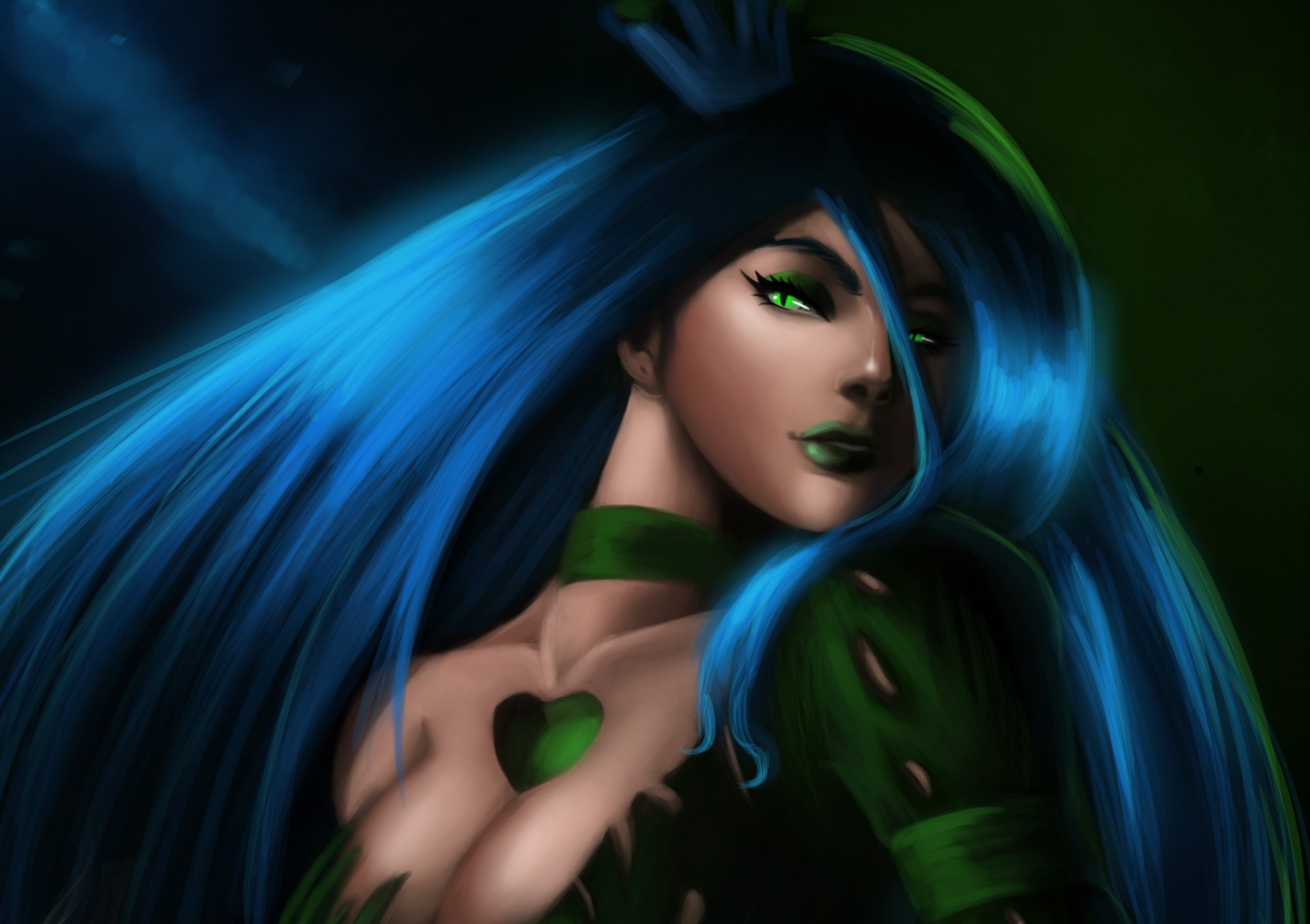 art girl crown hair heart magic views queen dress green eyes