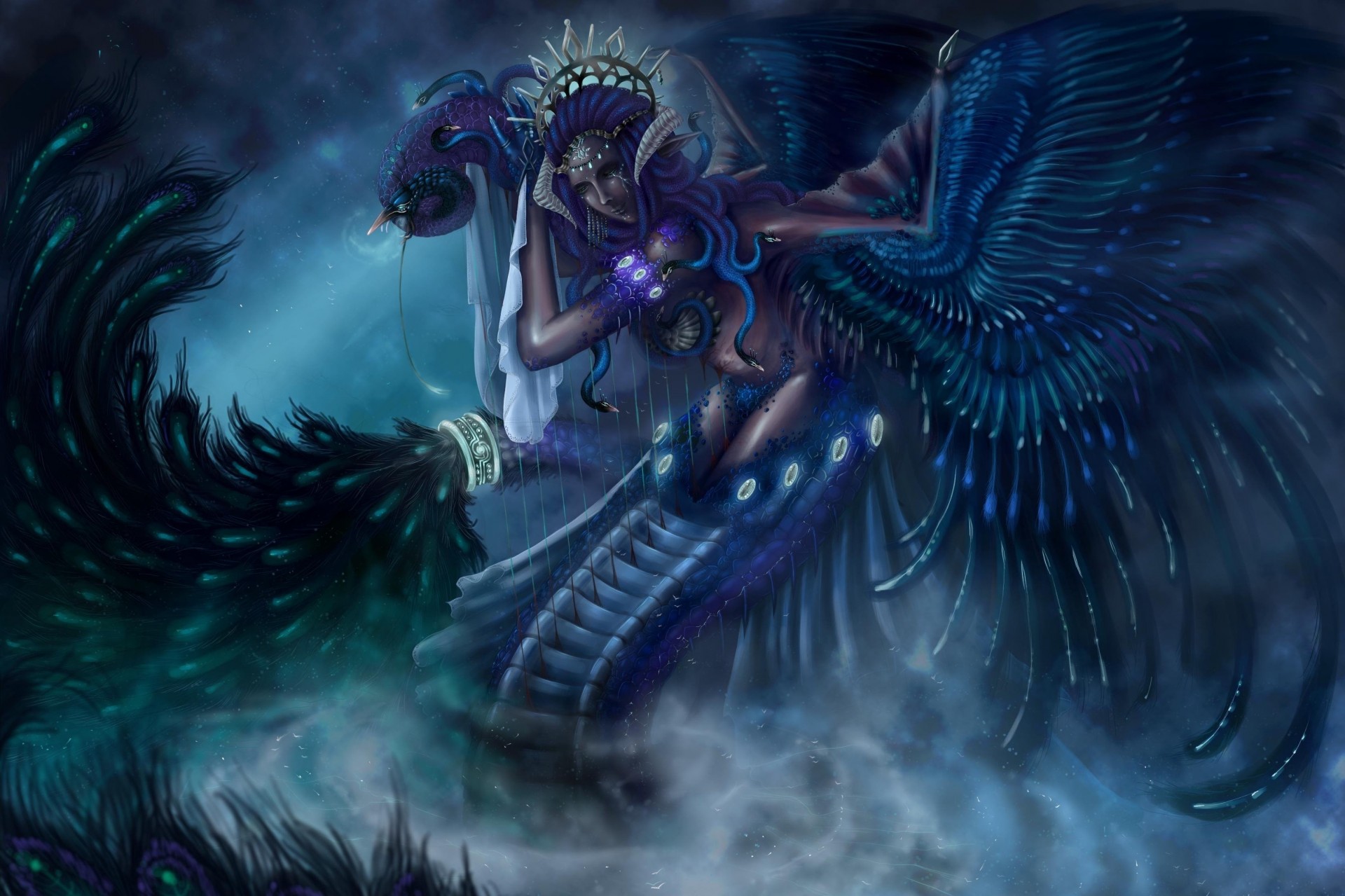 art face hair peacock feathers decoration fiction snake scales