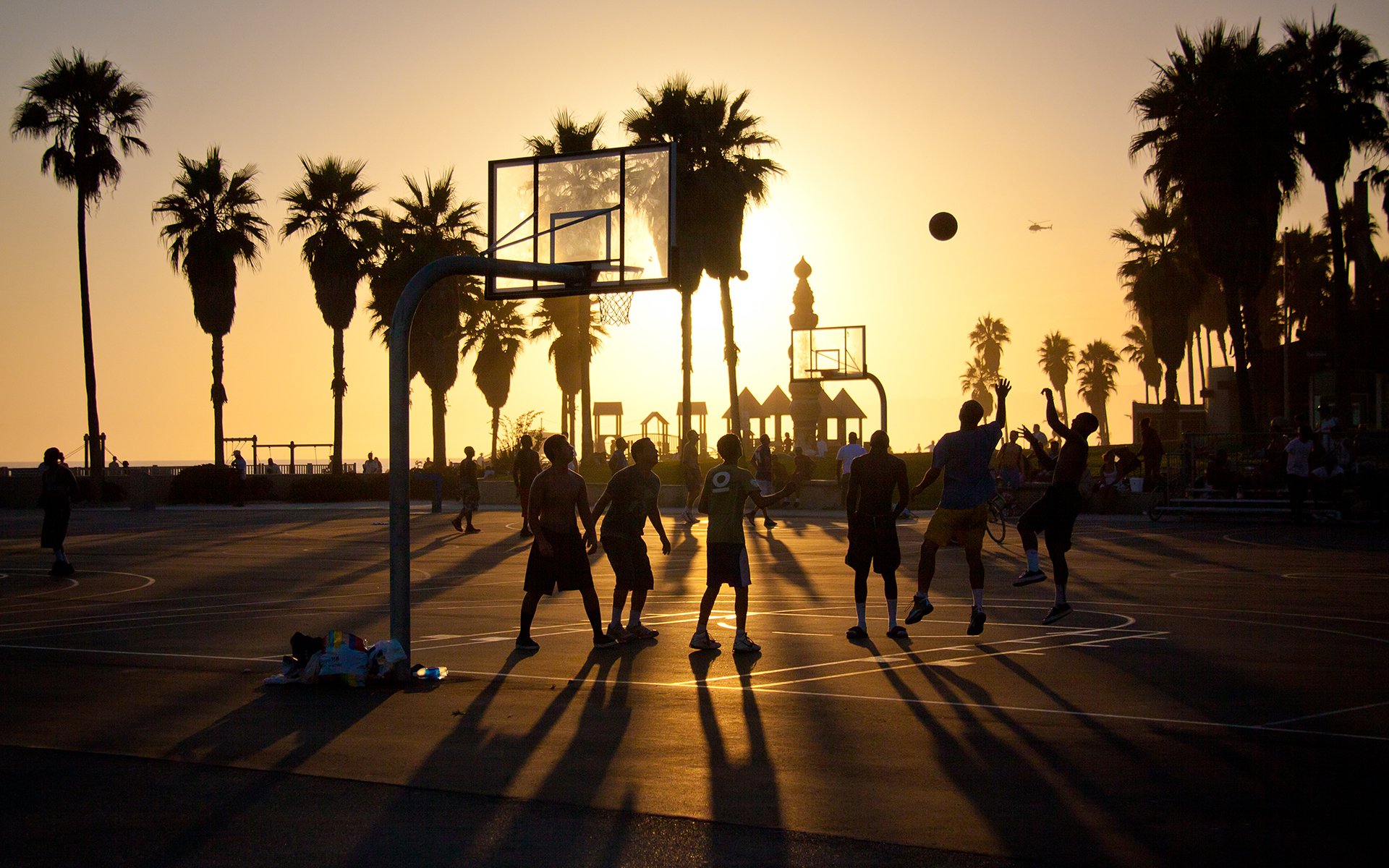 sunset summer venice beach la los angeles california usa basketball