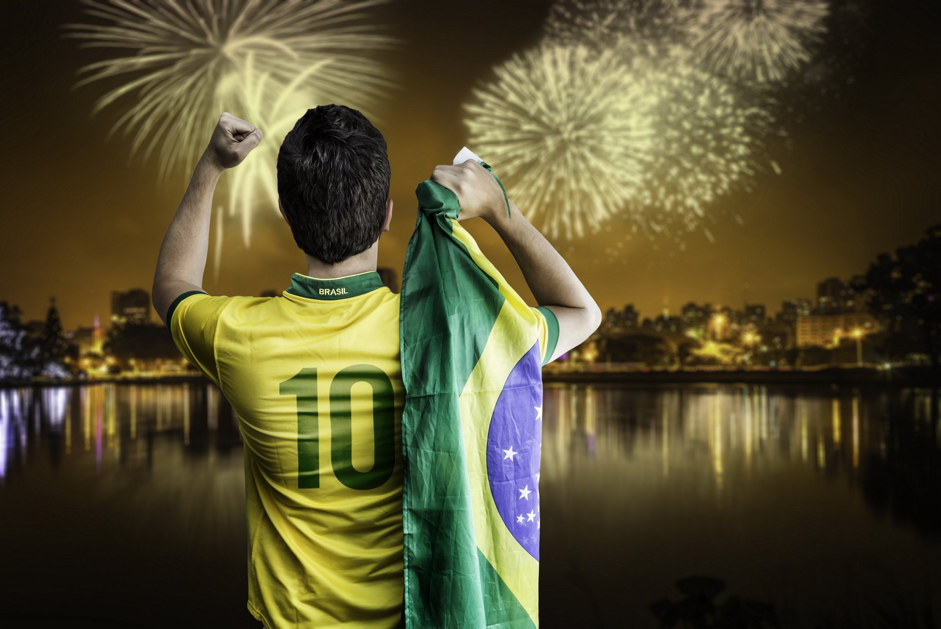 brasil fifa world cup 2014 football flag fireworks